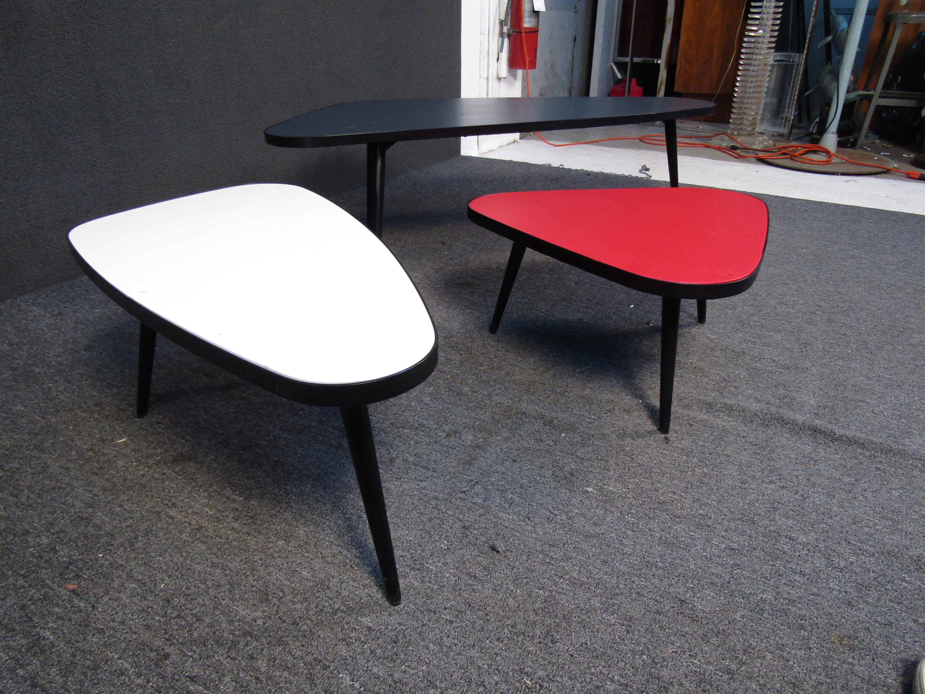 Metal Set of Three Colorful Side Tables For Sale