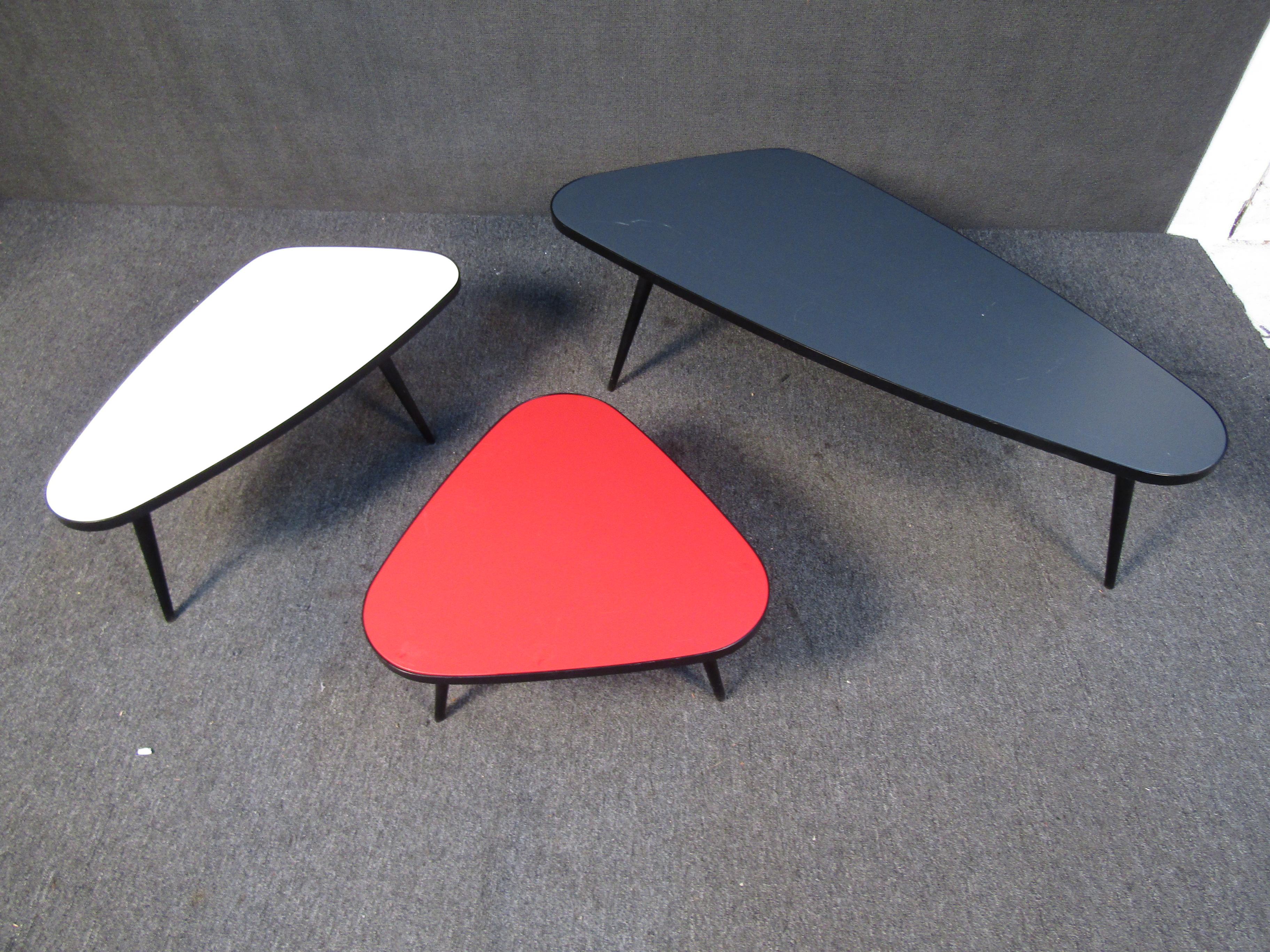 Metal Set of Three Colorful Side Tables For Sale