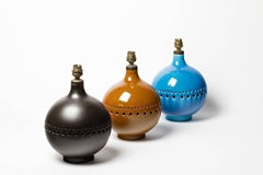 Set of Three Colors Ceramic Lamp French Grès du Marais, circa 1970