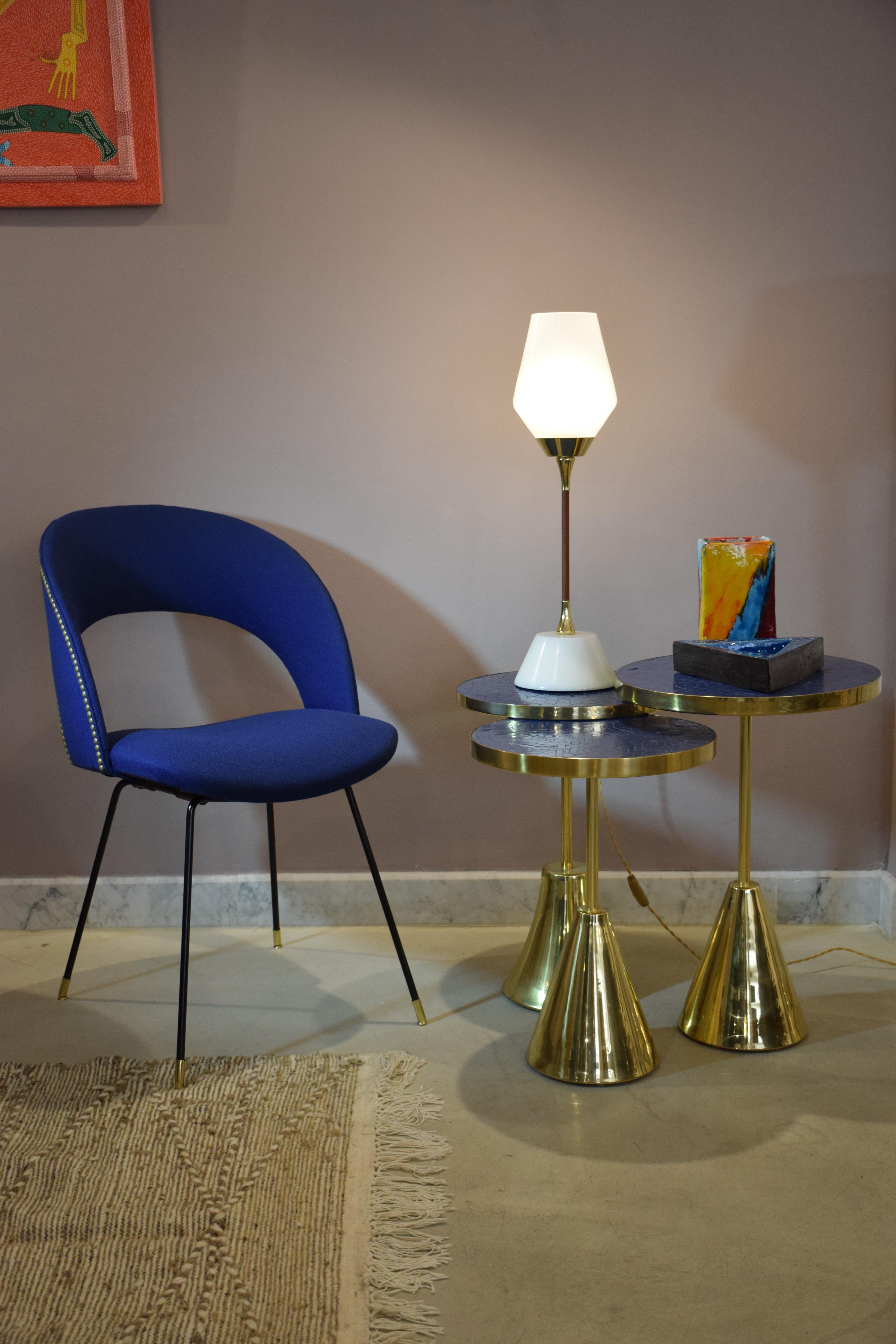 ZEL AFELLA — Brass Side Table with Hand-Cut Zellige Mosaic, Set of Three For Sale 2