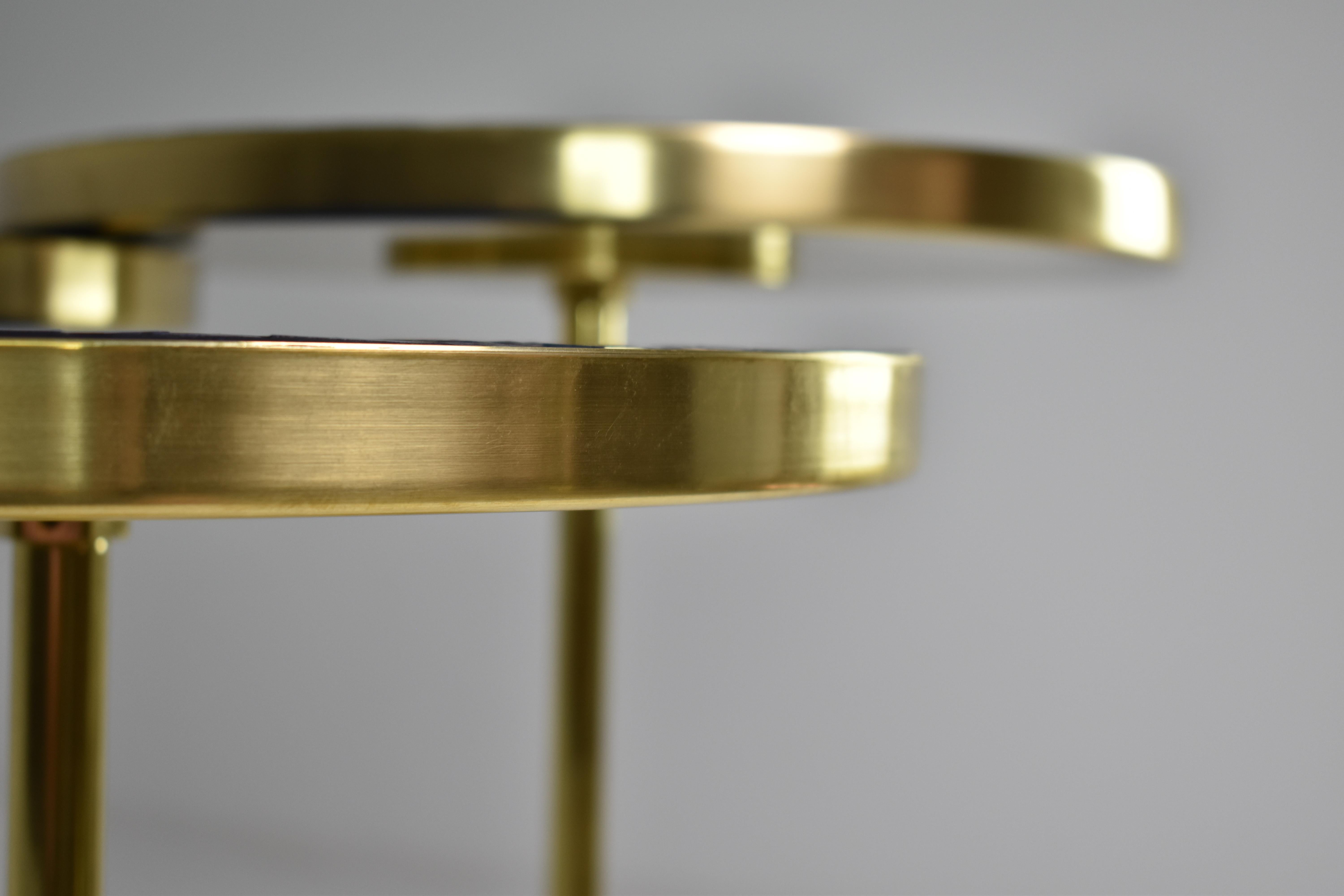Hand-Carved Set of Three Contemporary Brass Mosaic Side Tables, Flow Collection For Sale