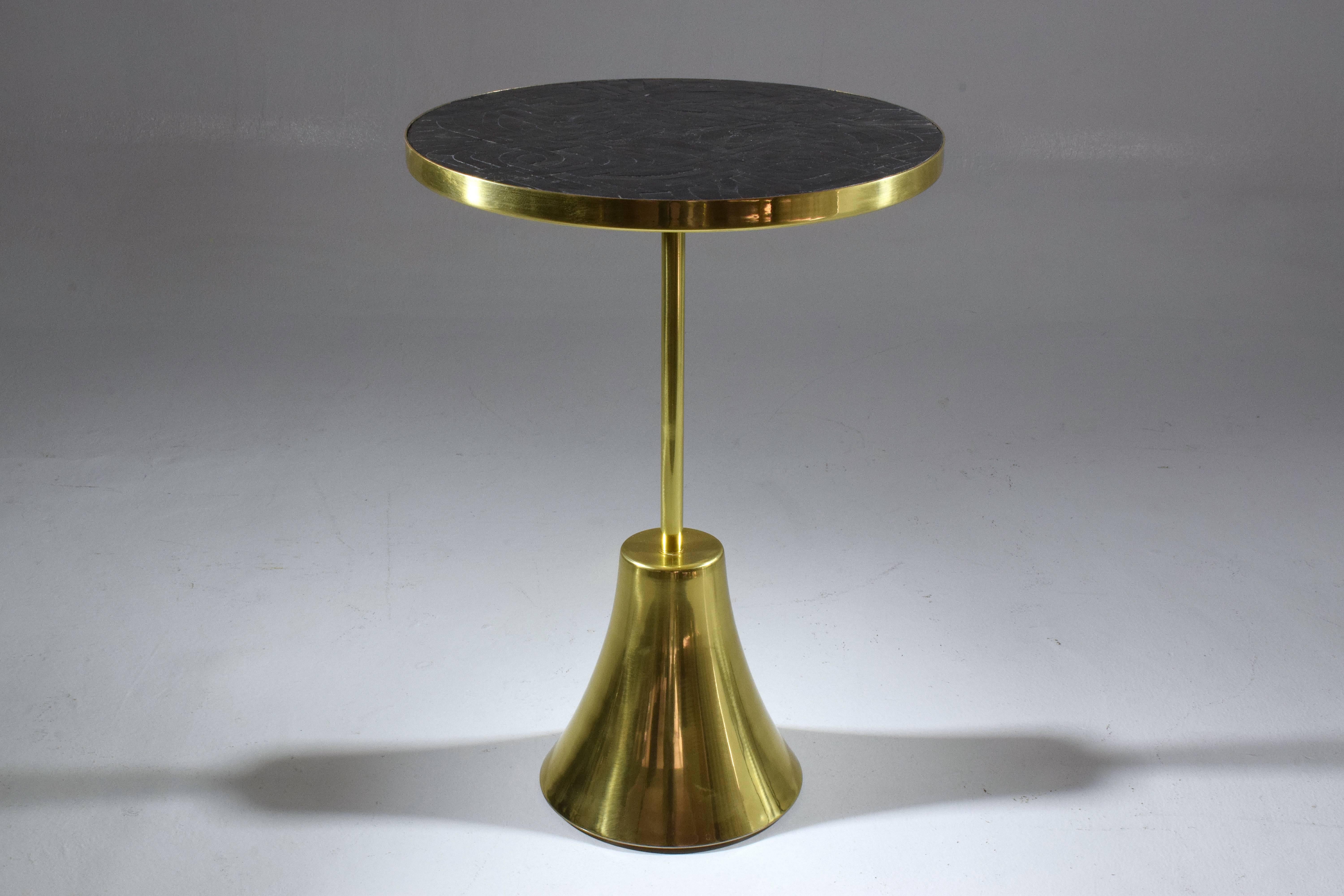 Set of Three Contemporary Brass Mosaic Side Tables, Flow Collection For Sale 1