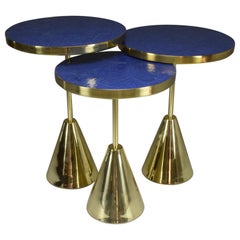 Antique Set of Three Contemporary Brass Mosaic Side Tables, Flow Collection