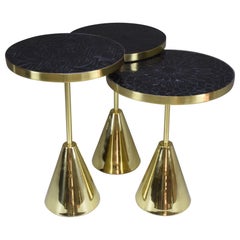 Set of Three Contemporary Brass Mosaic Side Tables, Flow Collection