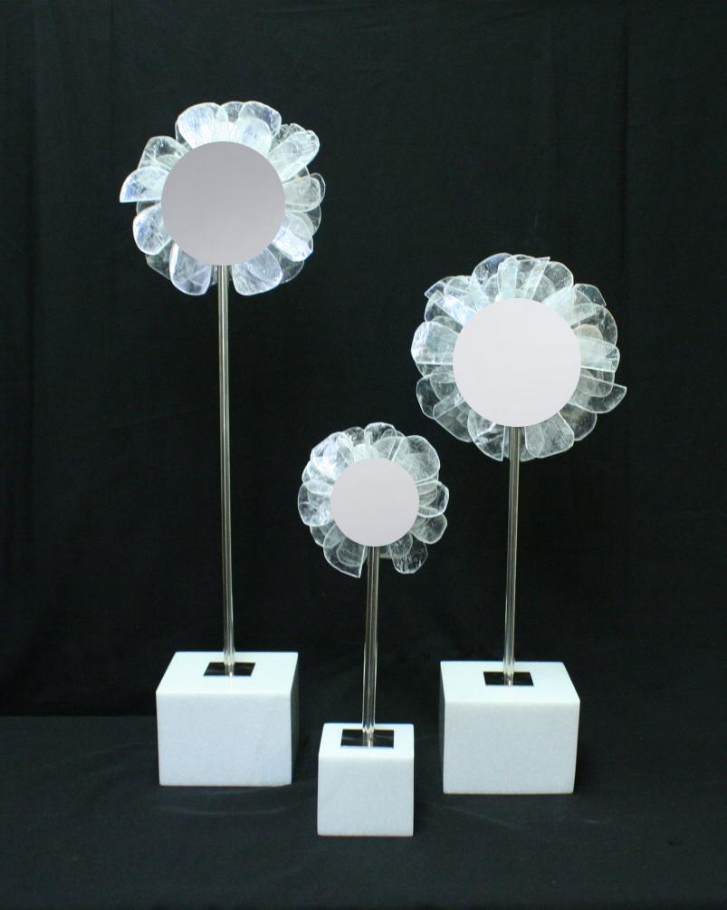 Set of Three Contemporary Carved Flowers For Sale 5