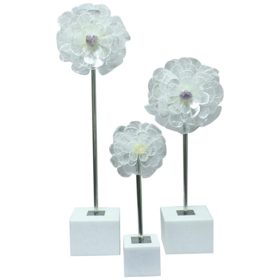 Set of Three Contemporary Carved Flowers For Sale