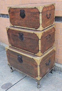Set of Three Contemporary Graduated Stacking Storage Chests on Base