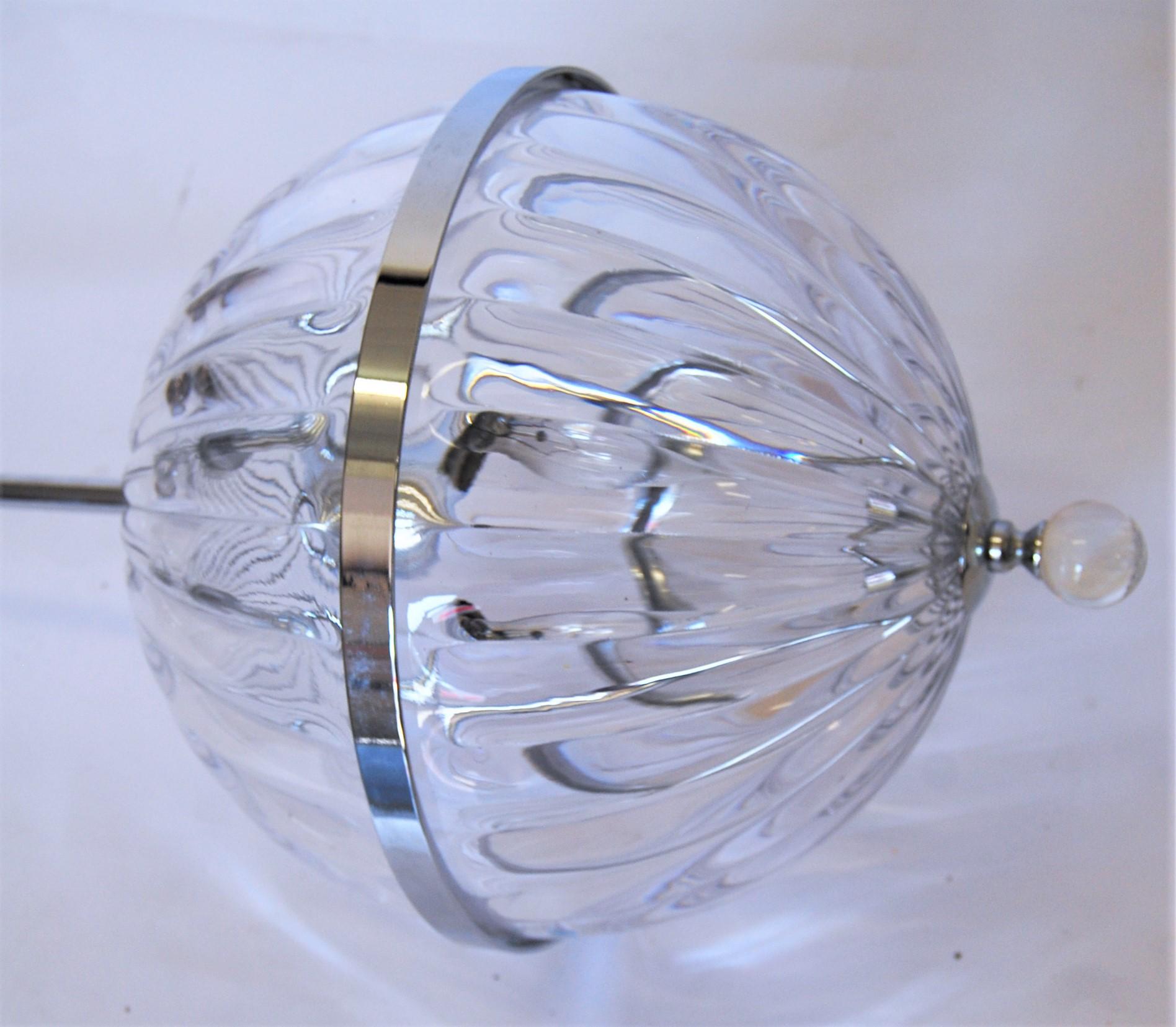 American Set of Three Contemporary Modern Hanging Chrome Blown glass Globe Lights For Sale