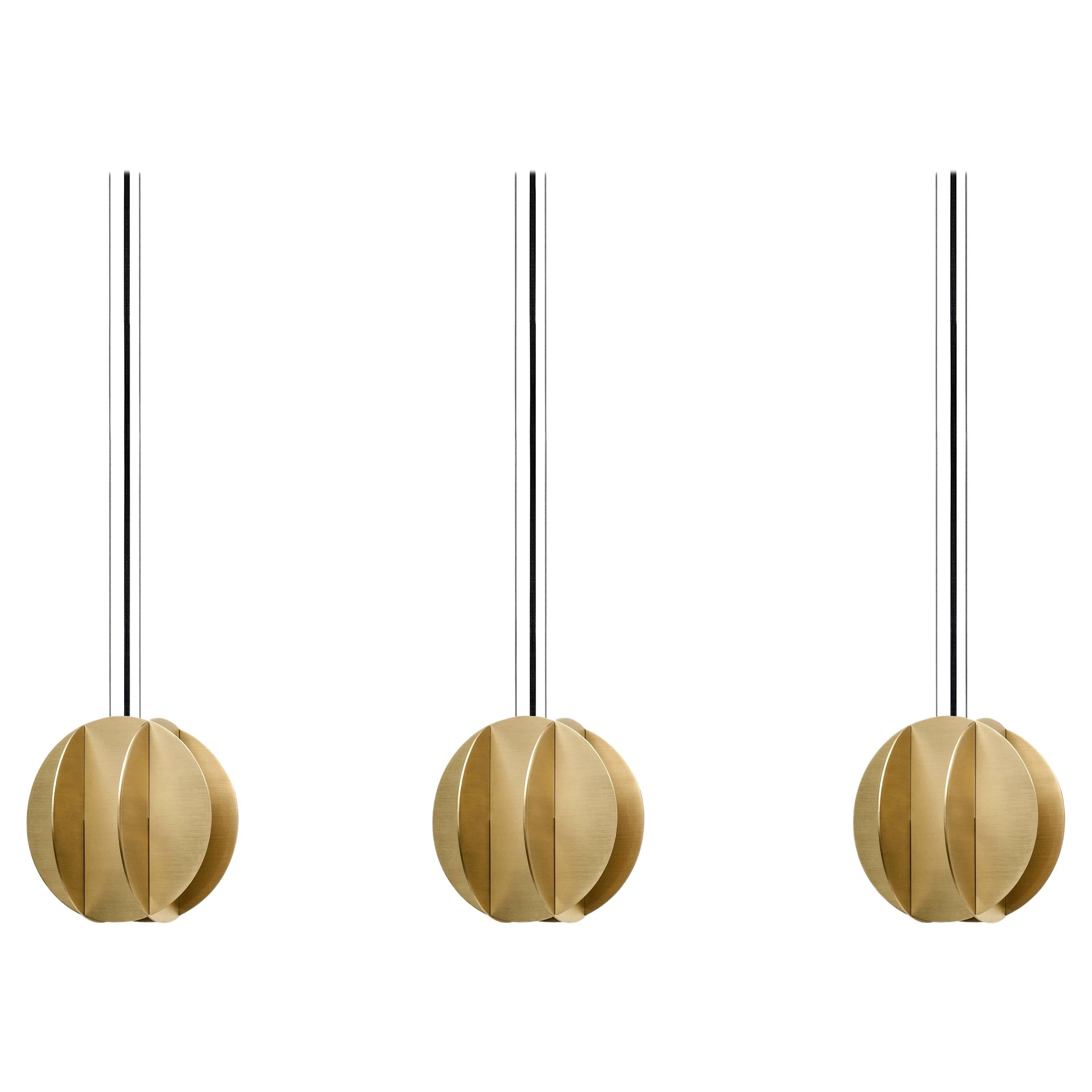 Set of Three Contemporary Pendant 'EL Lamp' CS1 by NOOM, Small, Brass For Sale