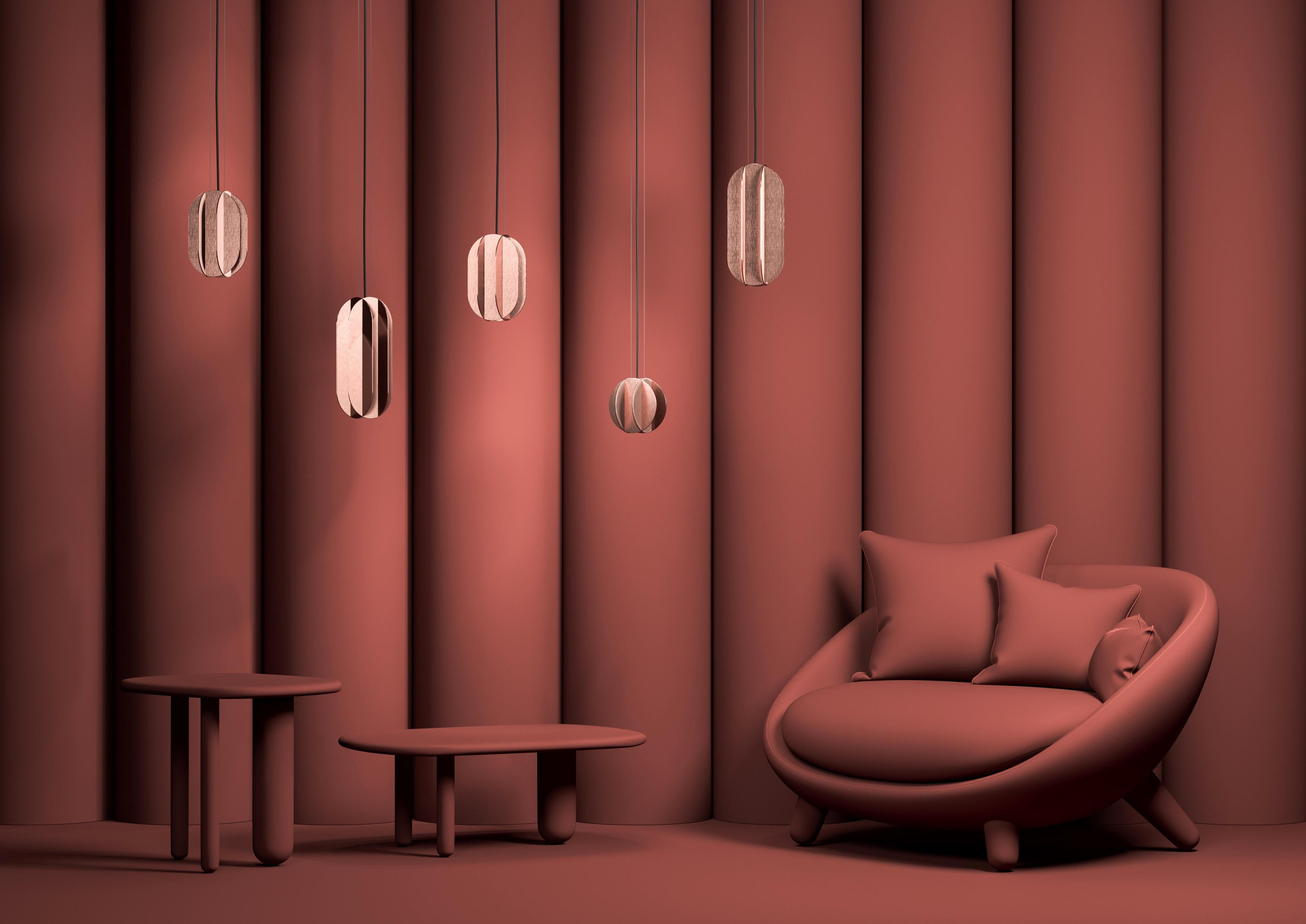 Moderno Set di tre lampade a sospensione contemporanee EL Lamps CS2 di NOOM in rame in vendita