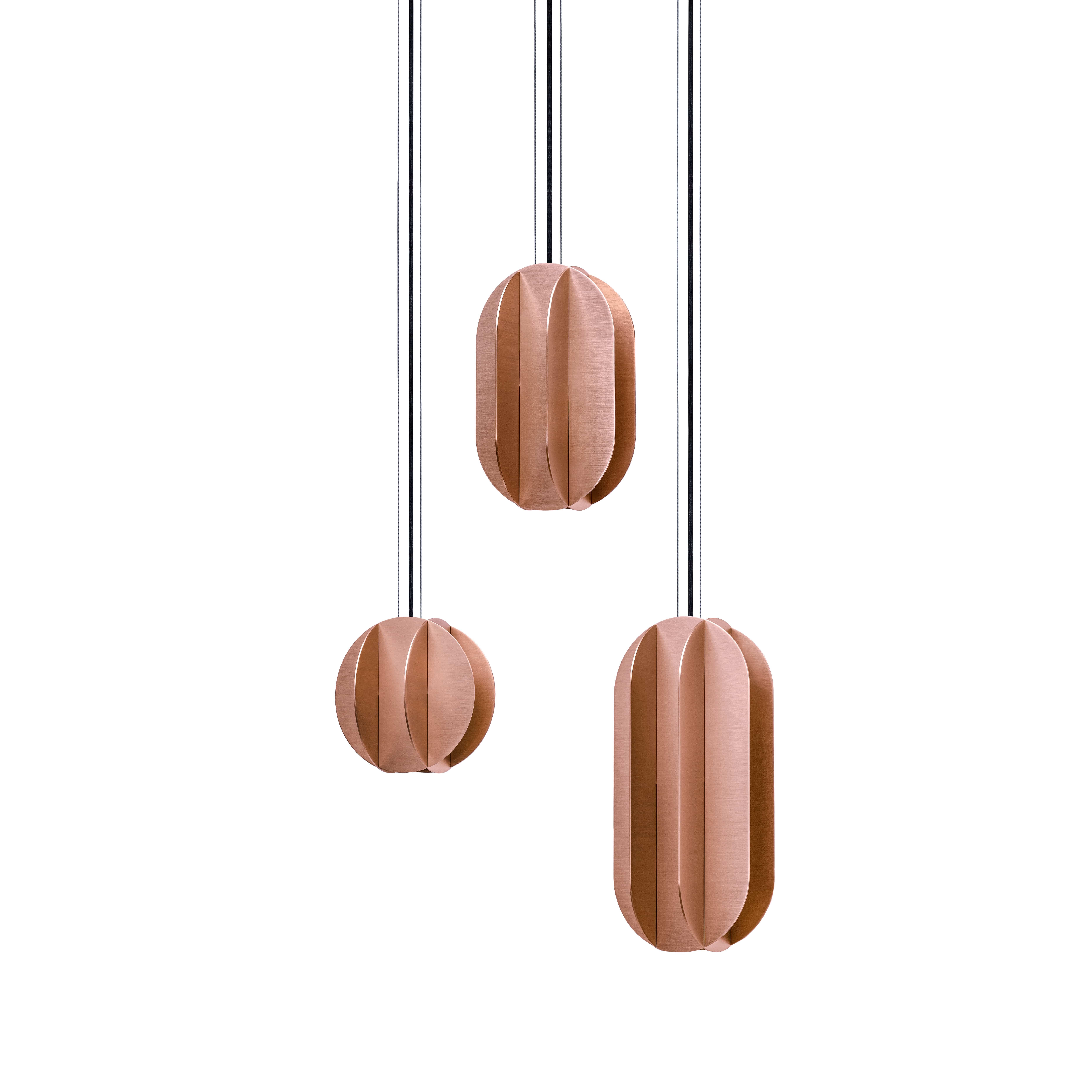 Set of Three Contemporary Pendant Lamp EL Lamps CS2 by NOOM in Copper 3