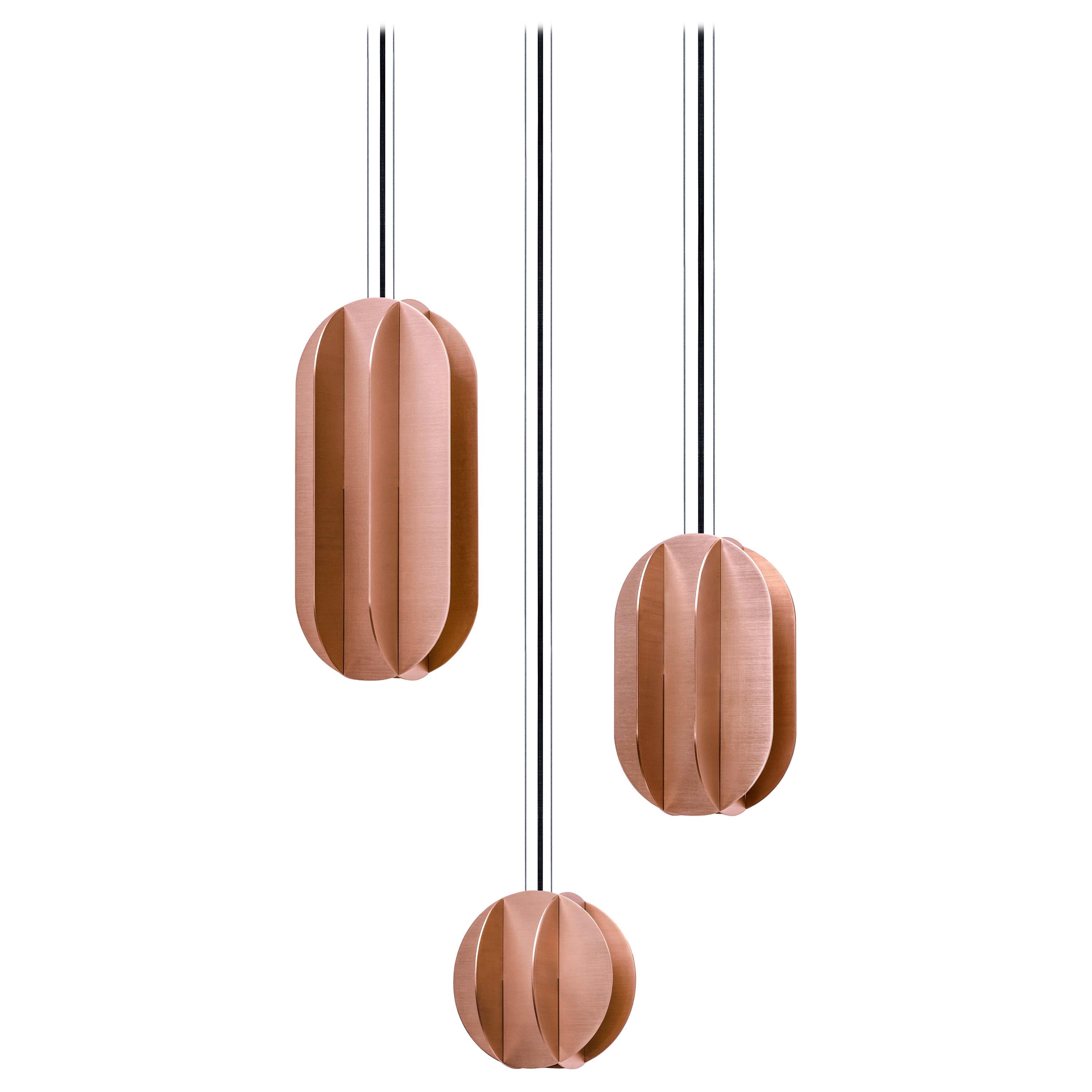 Set of Three Contemporary Pendant Lamp EL Lamps CS2 by NOOM in Copper