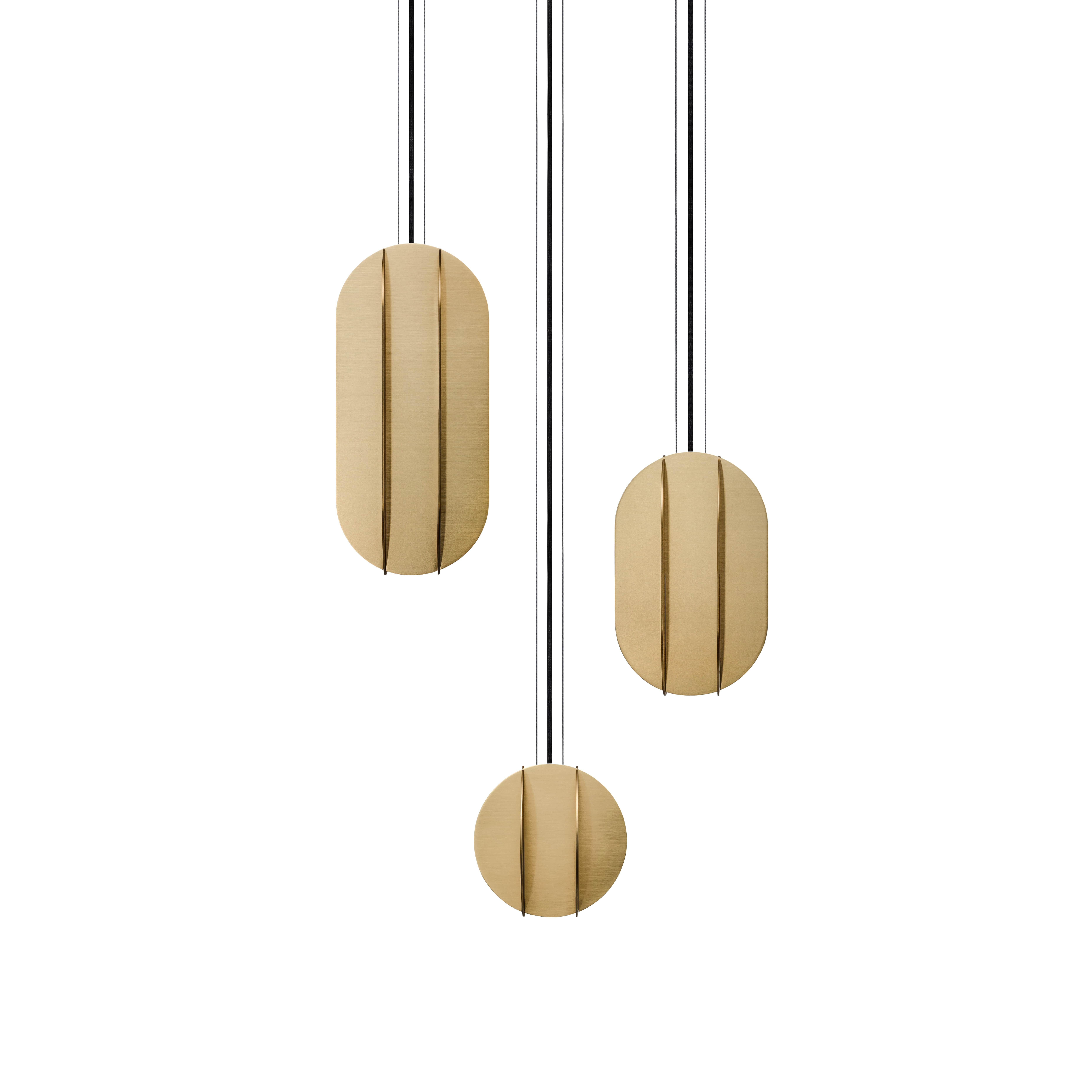 Brass Set of Three Contemporary Pendant Lamp El Lamps CS3 by Noom in Stainless Steel