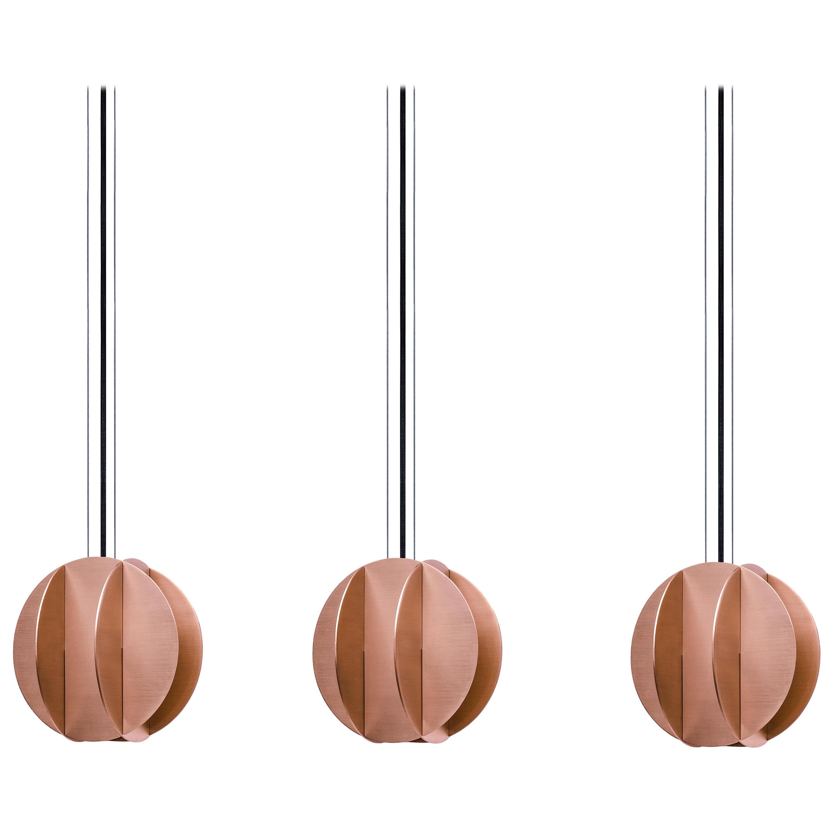 Set of Three Contemporary Pendant Lamps El Lamps Small CS2 by Noom in Copper