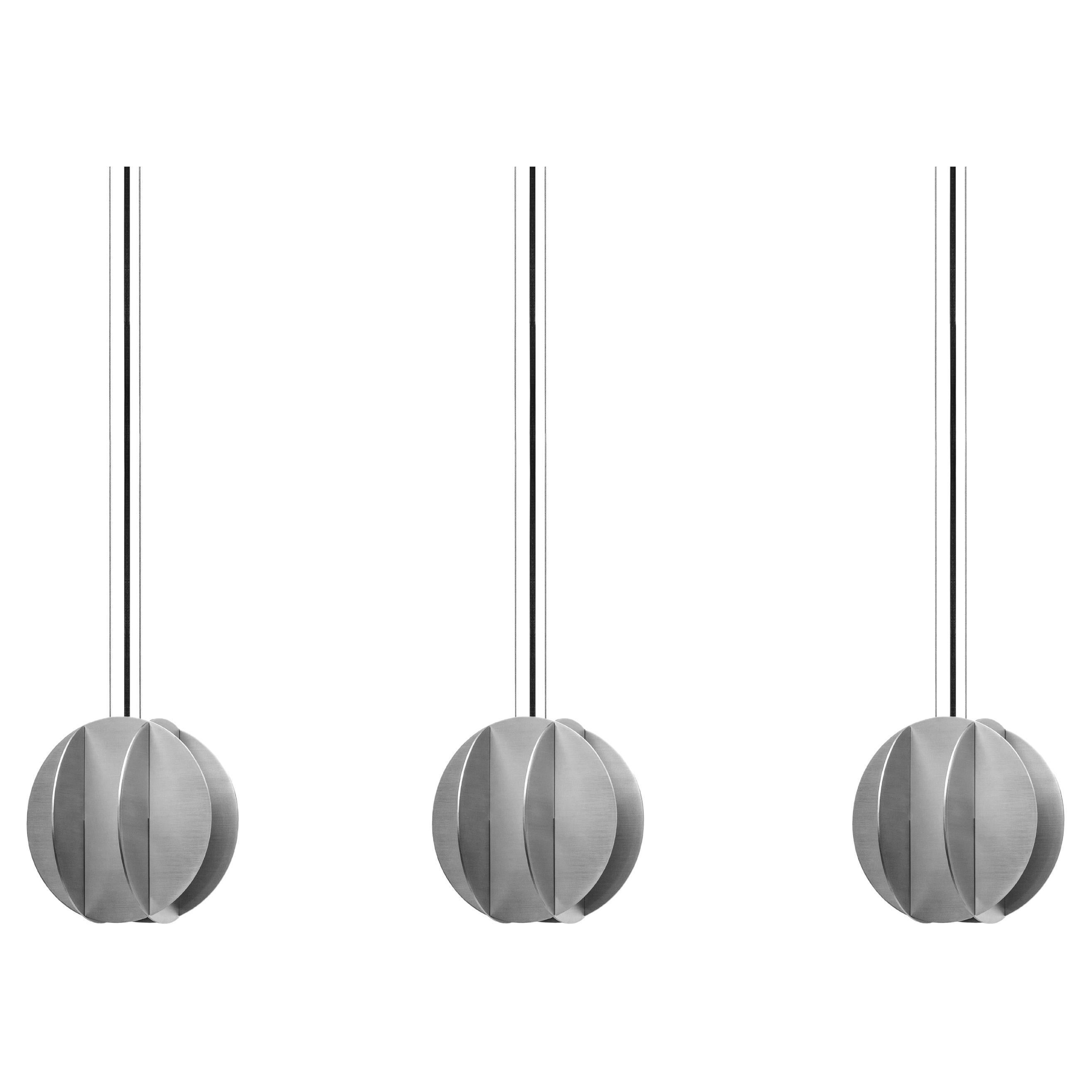 Set of Three Contemporary Pendant Lamps El Lamps Small CS3 by NOOM in Steel