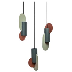 Set of Three Contemporary Pendant Lamps Suprematic by NOOM in Copper and Steel