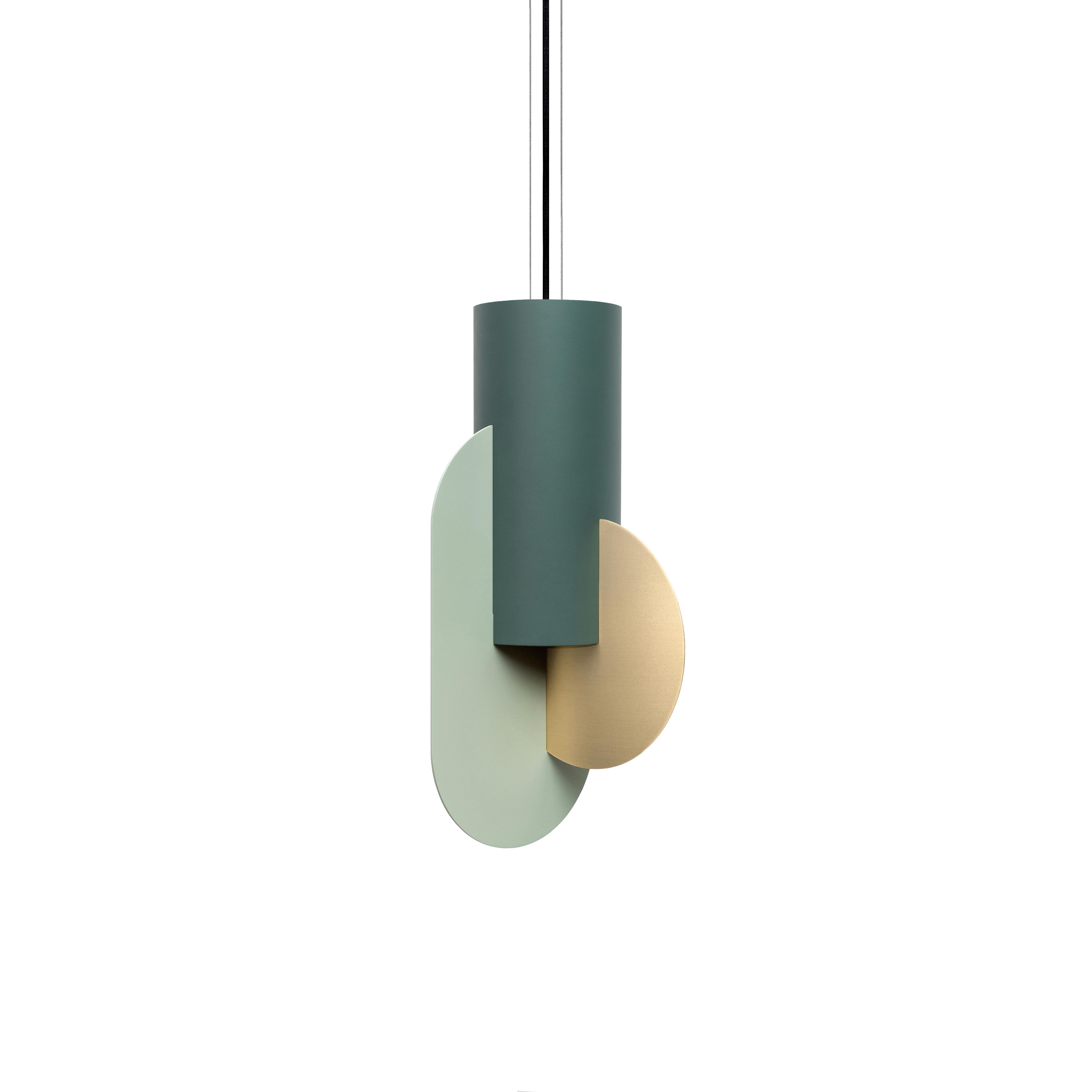 Painted Set of Three Contemporary Pendant Lamps Suprematic CS5 by NOOM in Brass & Steel