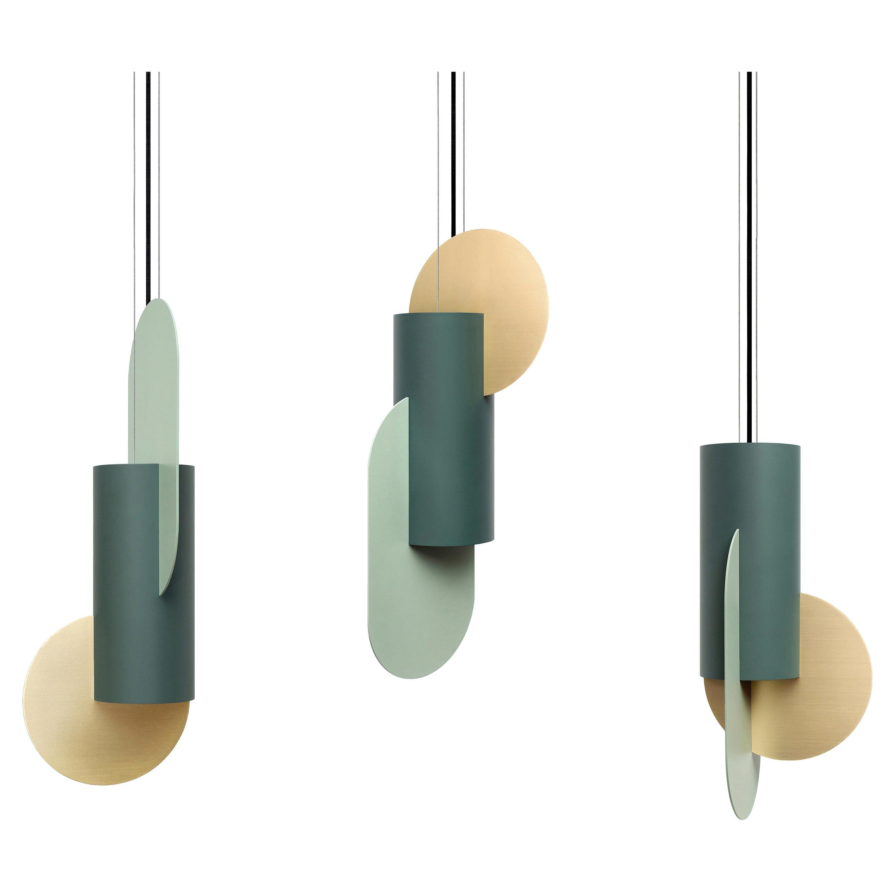 Set di tre lampade a sospensione contemporanee Suprematic CS6 di NOOM in ottone e acciaio in vendita 7