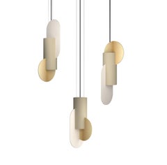Set of Three Contemporary Pendant Lamps Suprematic CS6 in Brass & Steel by NOOM