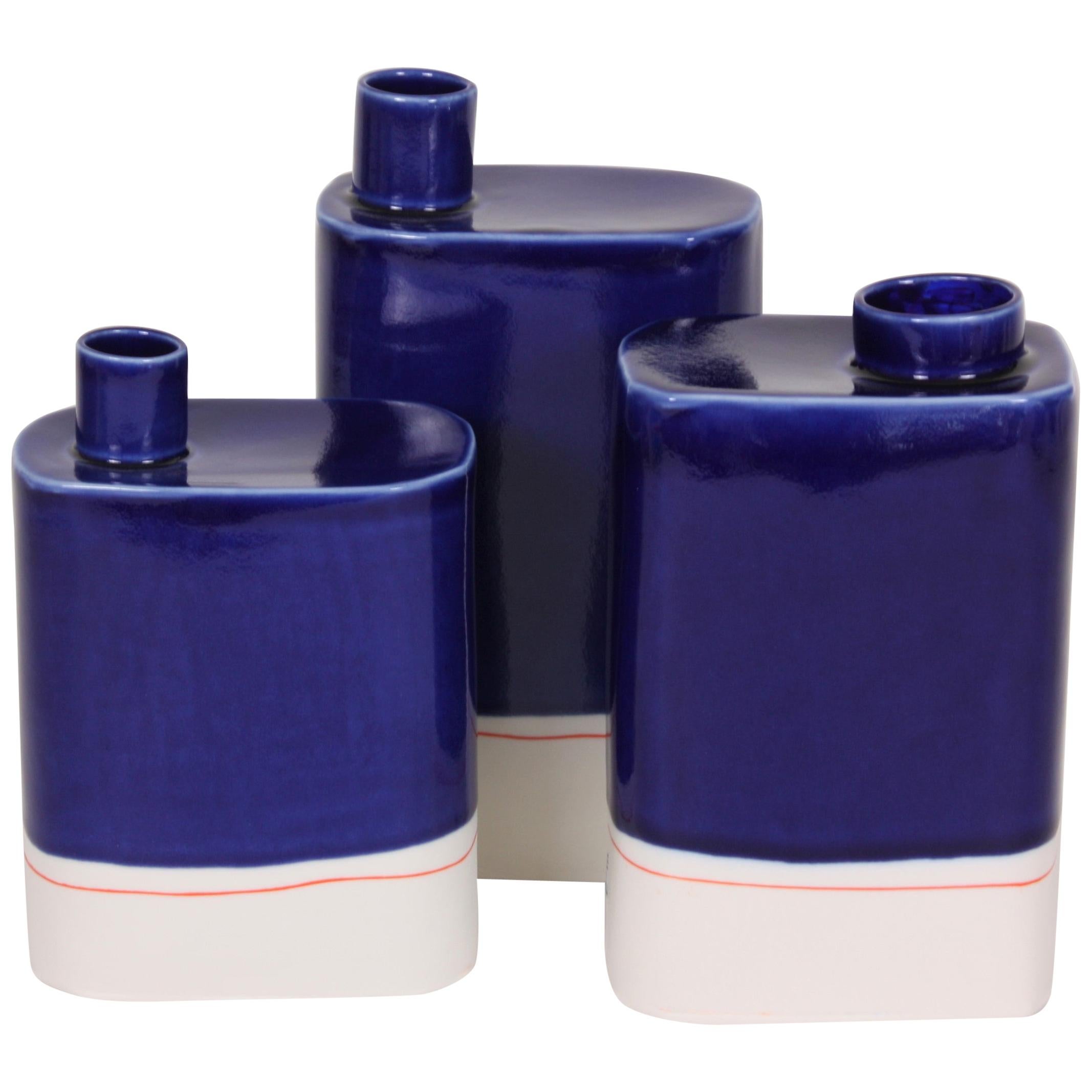 Set of Three Contemporary Porcelain Vases, Jerri For Sale