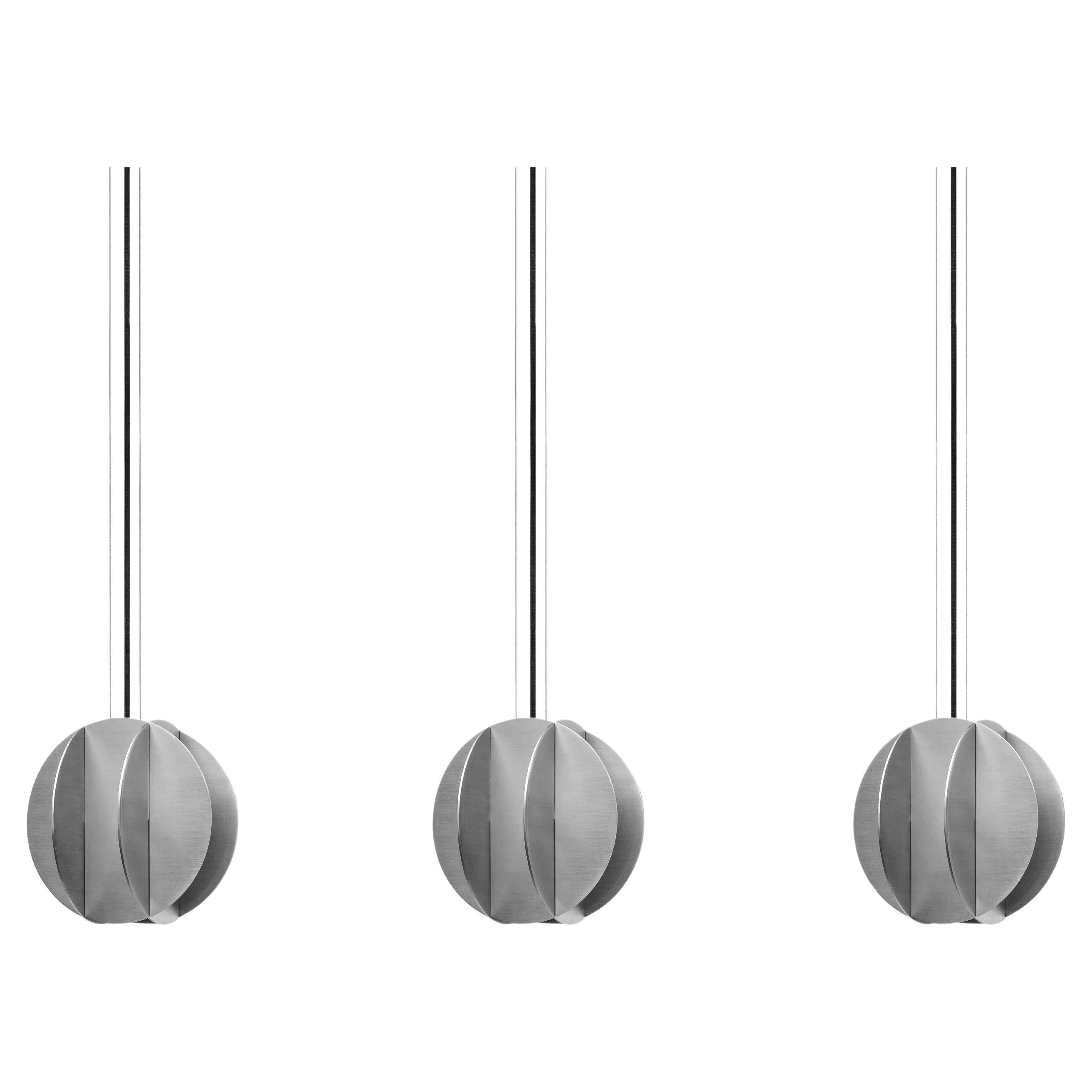 Set of Three Contemporary Small Pendants 'EL Lamp CS3' by NOOM, Steel 