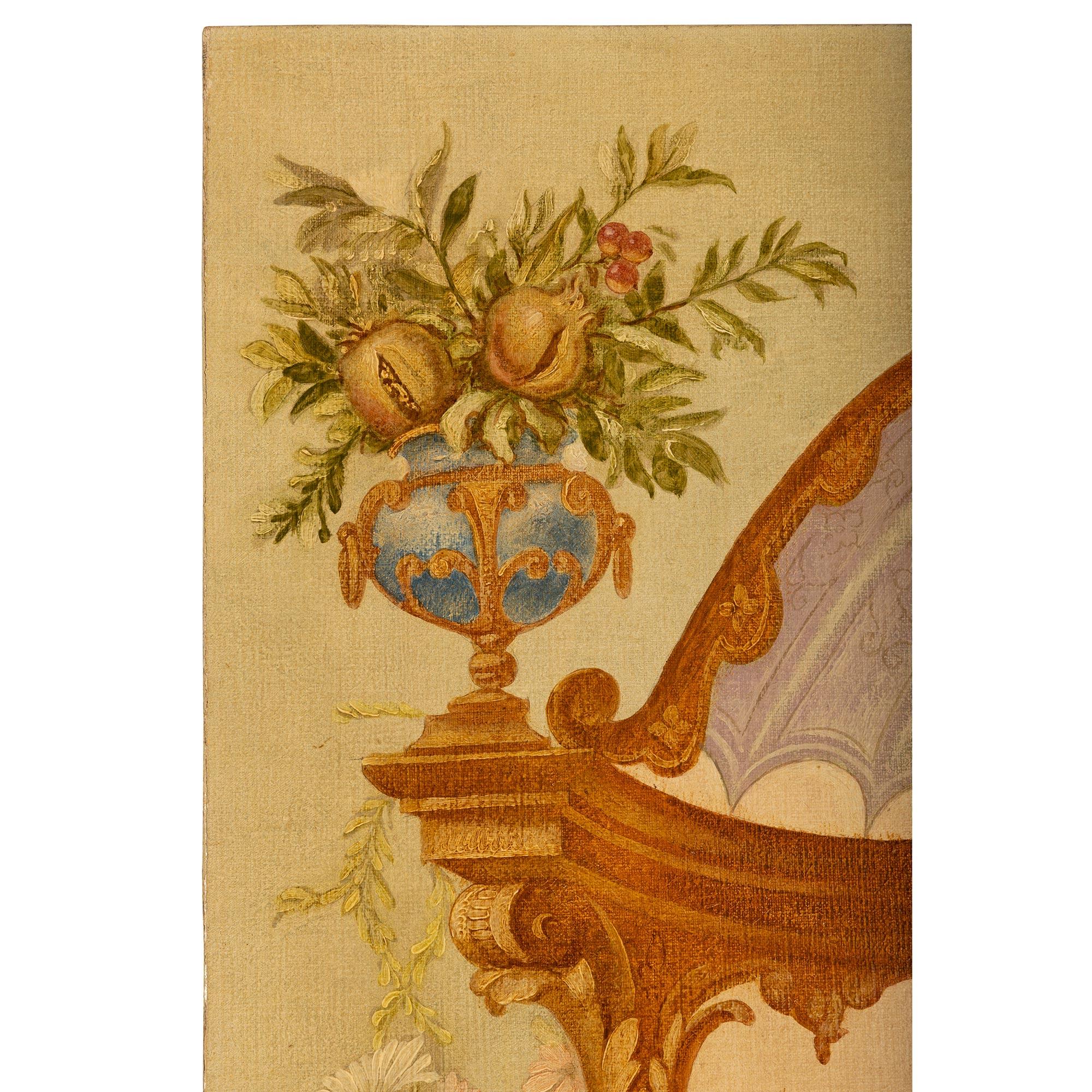 Patinated Set of Three Continental 20th Century Louis XVI St. Hand Painted Wall Panels For Sale