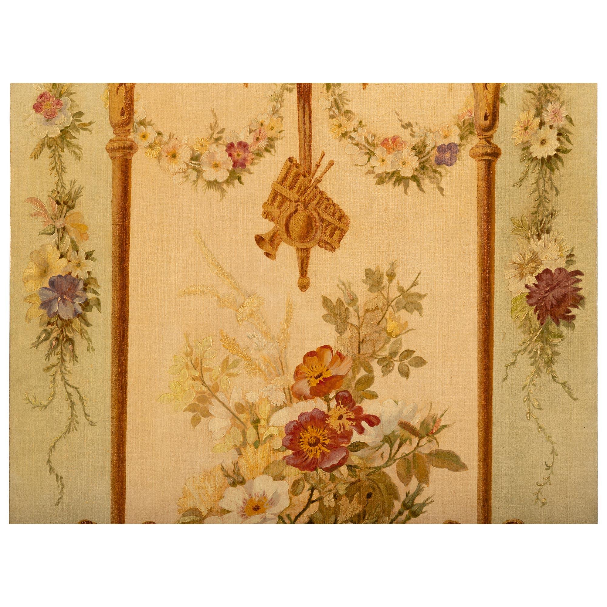 Set of Three Continental 20th Century Louis XVI St. Hand Painted Wall Panels In Good Condition For Sale In West Palm Beach, FL