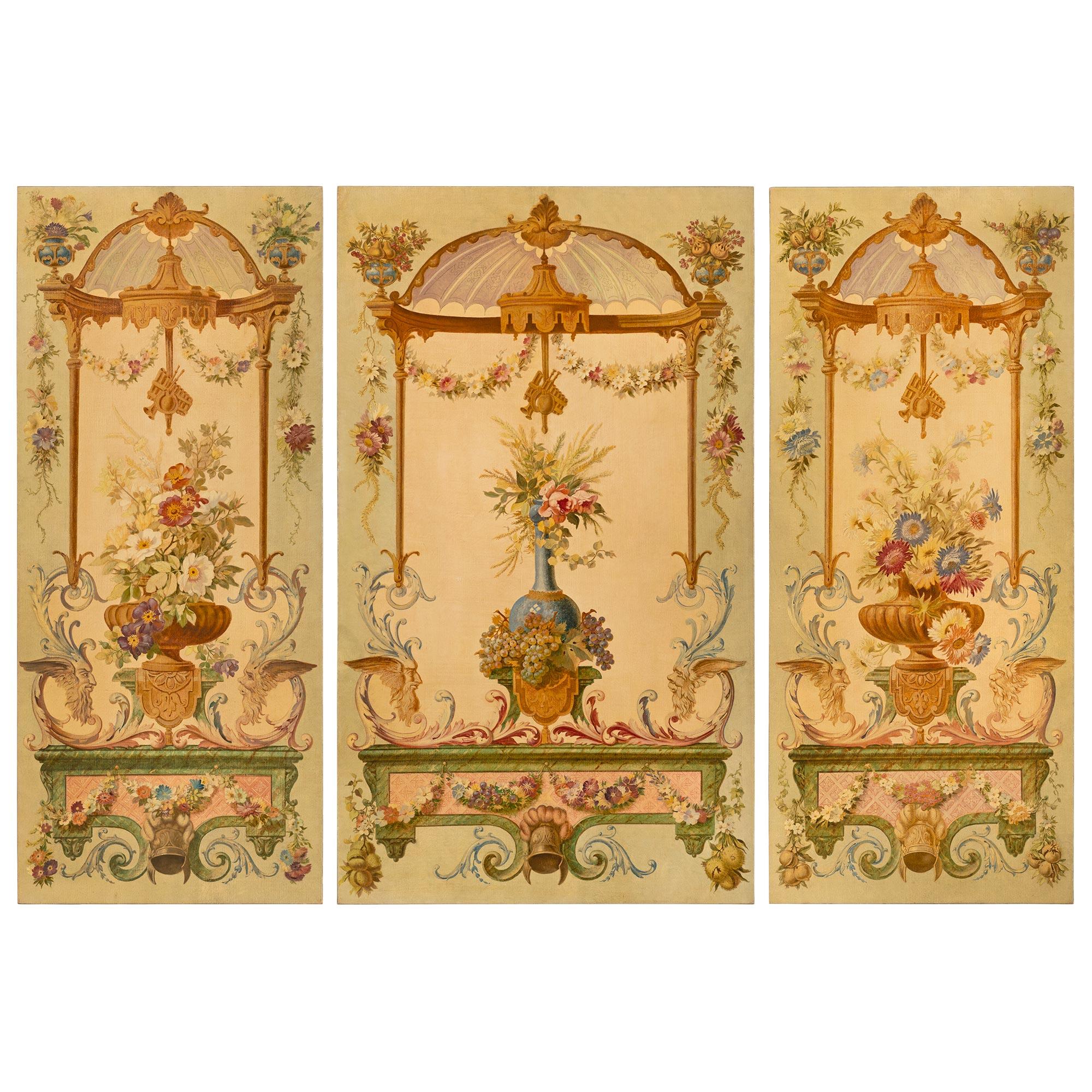 Set of Three Continental 20th Century Louis XVI St. Hand Painted Wall Panels For Sale 3