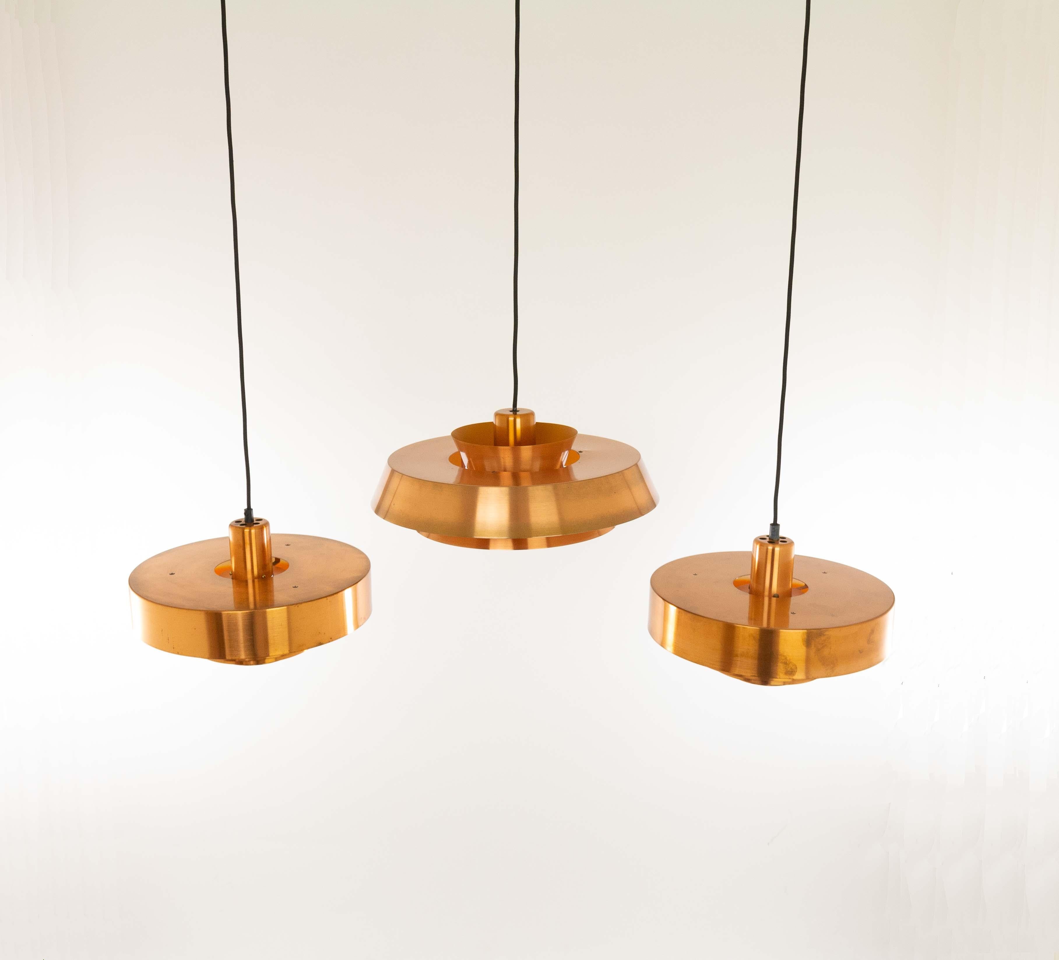 Set of Three Copper Pendants by Jo Hammerborg for Fog & Mørup, 1960s In Good Condition In Rotterdam, NL