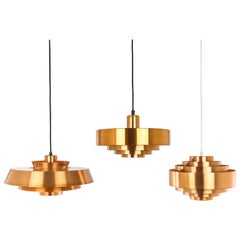 Set of Three Copper Pendants by Jo Hammerborg for Fog & Mørup, 1960s
