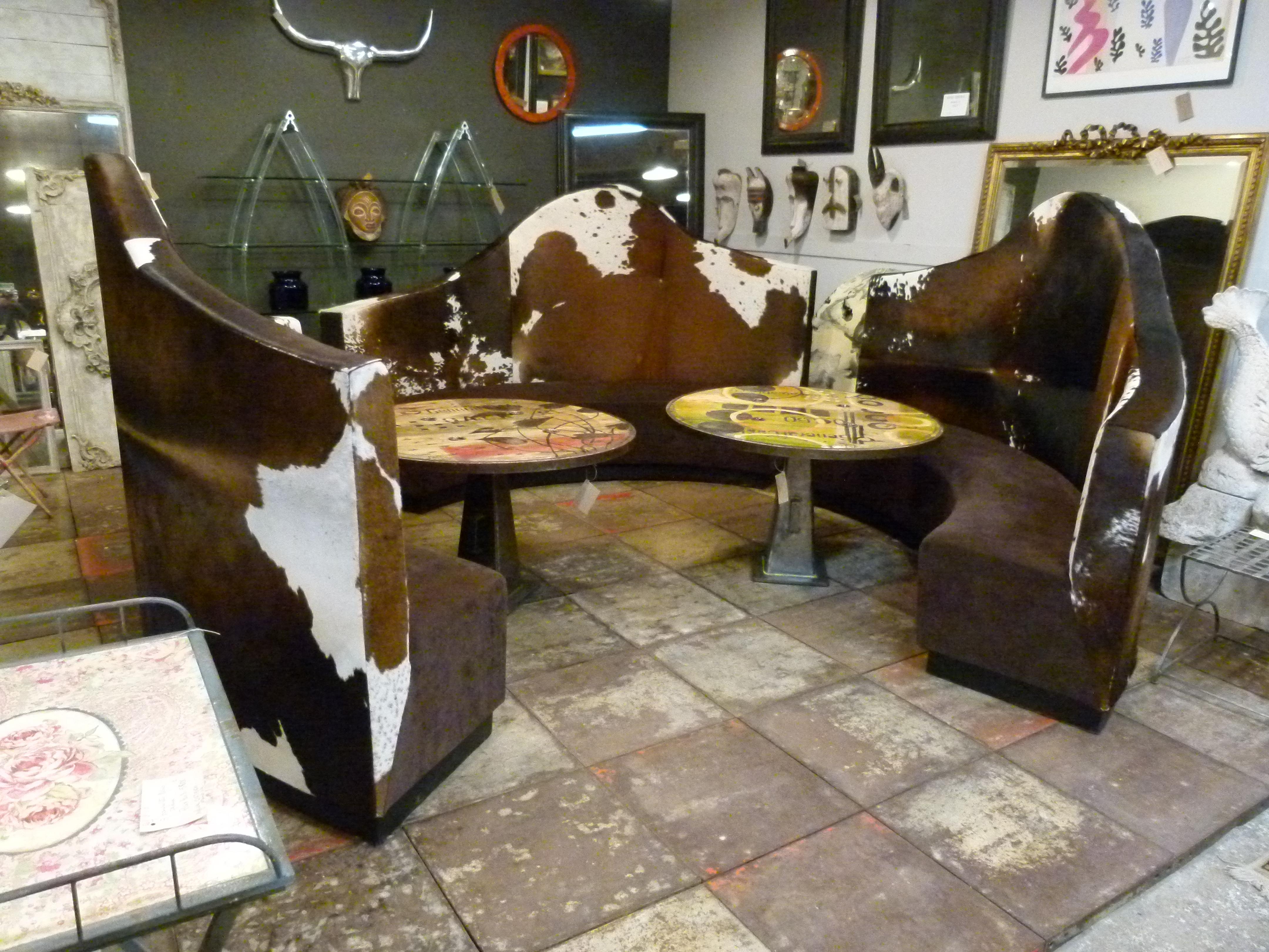 Set of Cow Leather Sofas, France 1