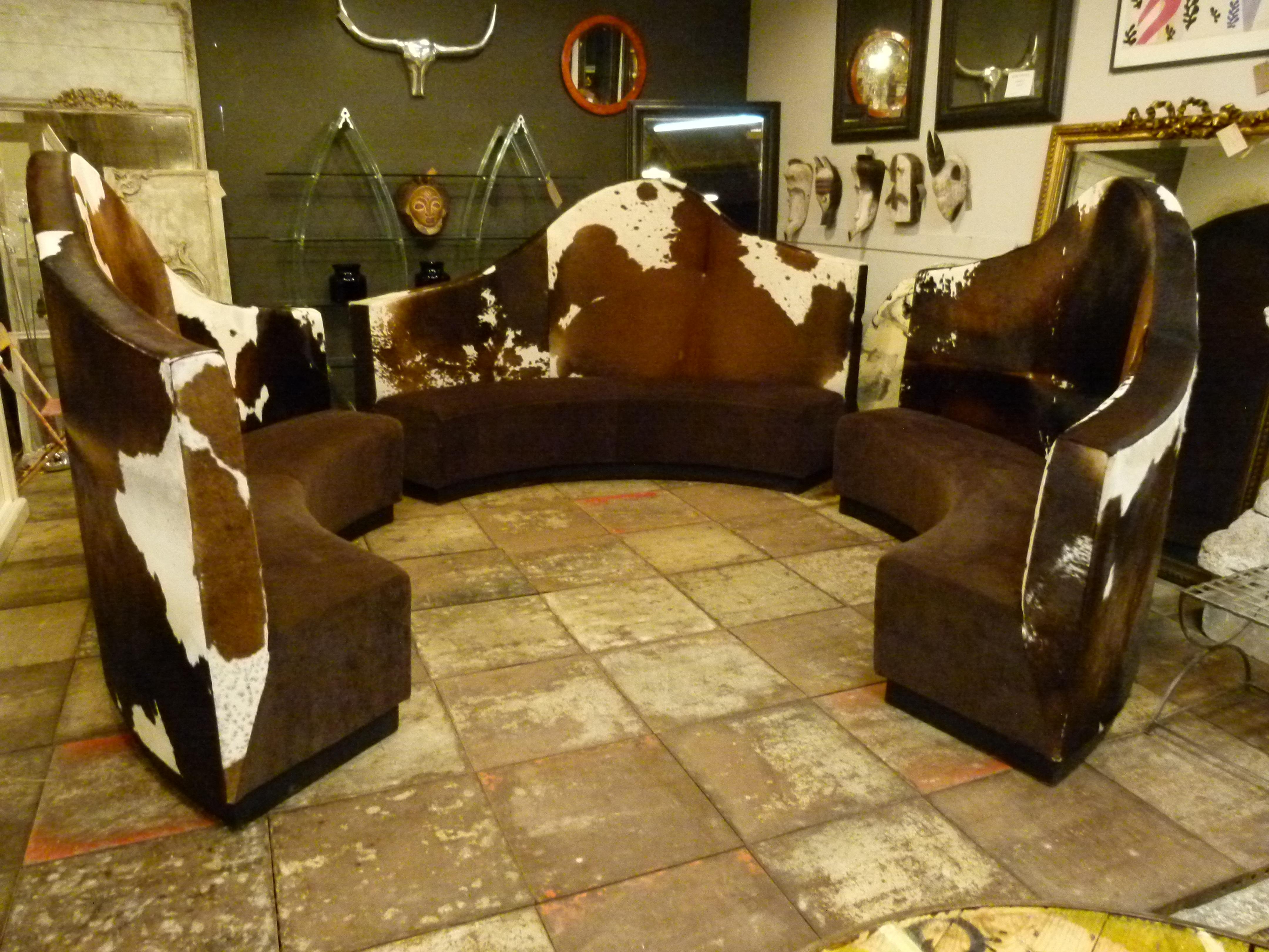 Set of Cow Leather Sofas, France 3