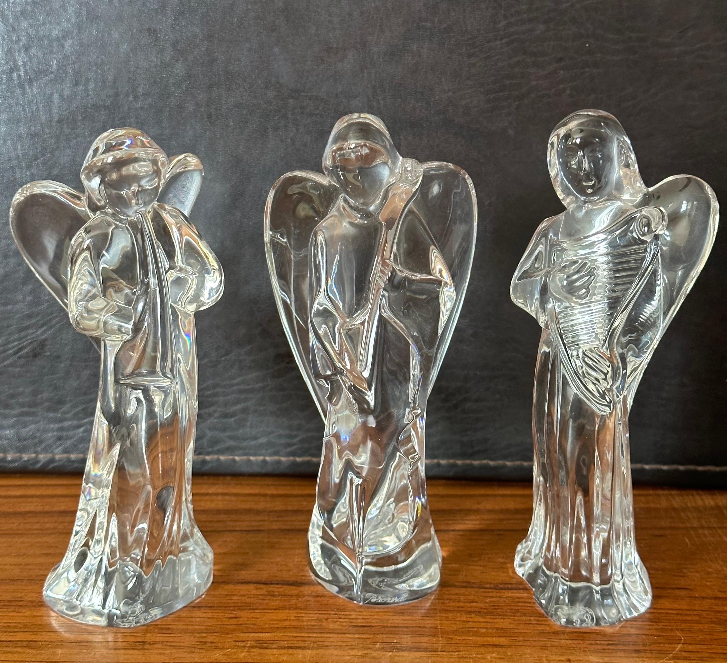 Set of Three Crystal Angels Playing Instruments by Baccarat For Sale 4