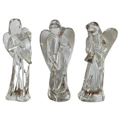 Set of Three Crystal Angels Playing Instruments by Baccarat