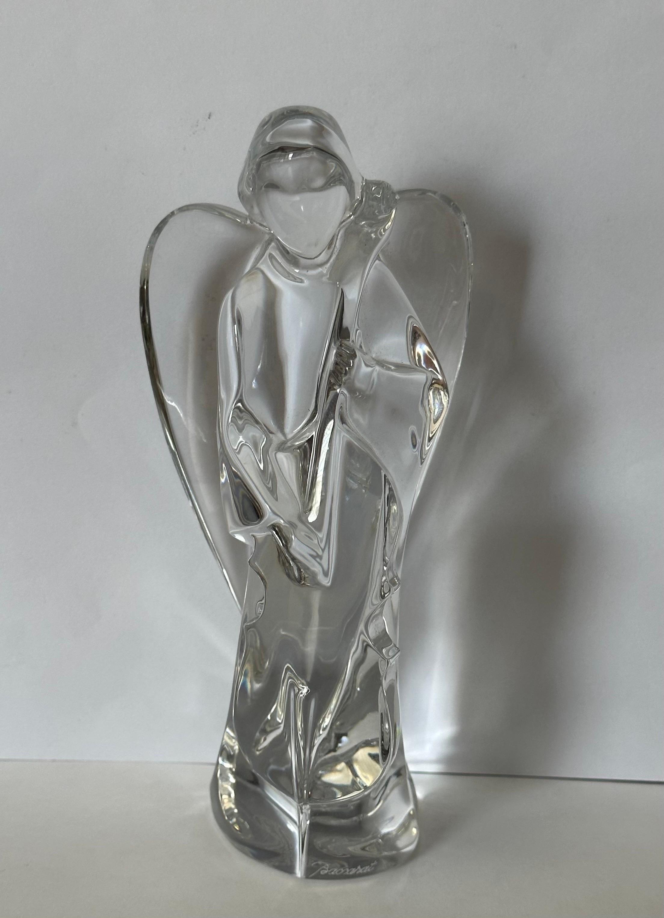 French Set of Three Crystal Angels Playing Instruments by Baccarat For Sale