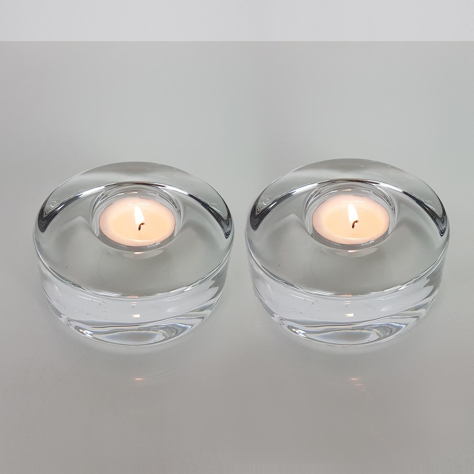 Set of Three Crystal Glass Votive Candleholders by Kosta Boda for Orrefors In Good Condition In Rijssen, NL