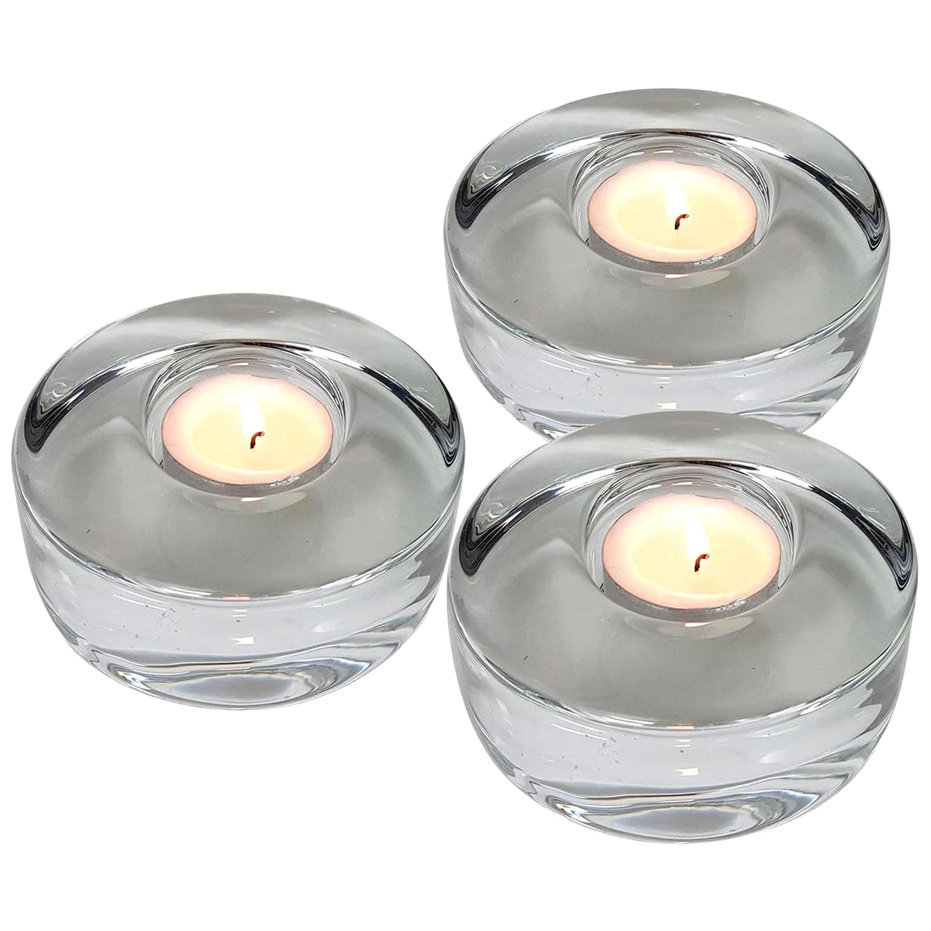 Set of Three Crystal Glass Votive Candleholders by Kosta Boda for Orrefors