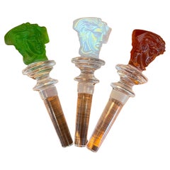 Vintage Set of Three Crystal "Medussa" Bottle / Wine Stoppers by Versace for Rosenthal