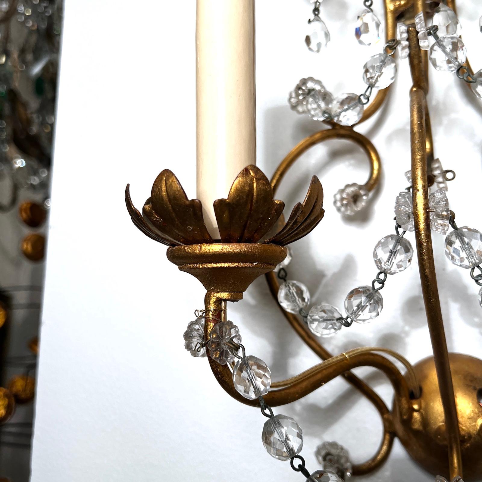 Italian Set of Three Crystal Sconces, Sold Individually For Sale