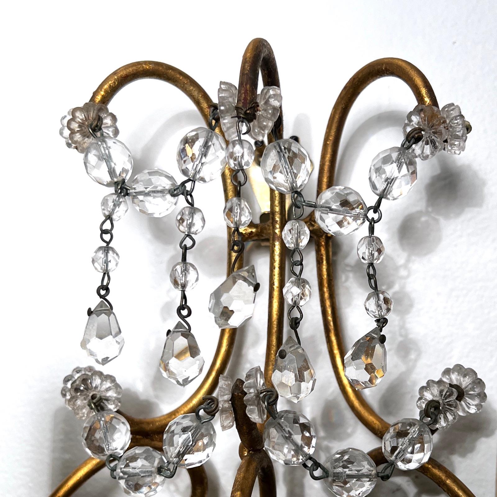 Gilt Set of Three Crystal Sconces, Sold Individually For Sale