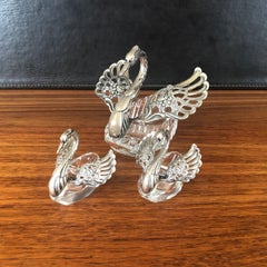 Set of Three Crystal and Silver German Swan Sculptures by Albert Bodemer 'ALBO'
