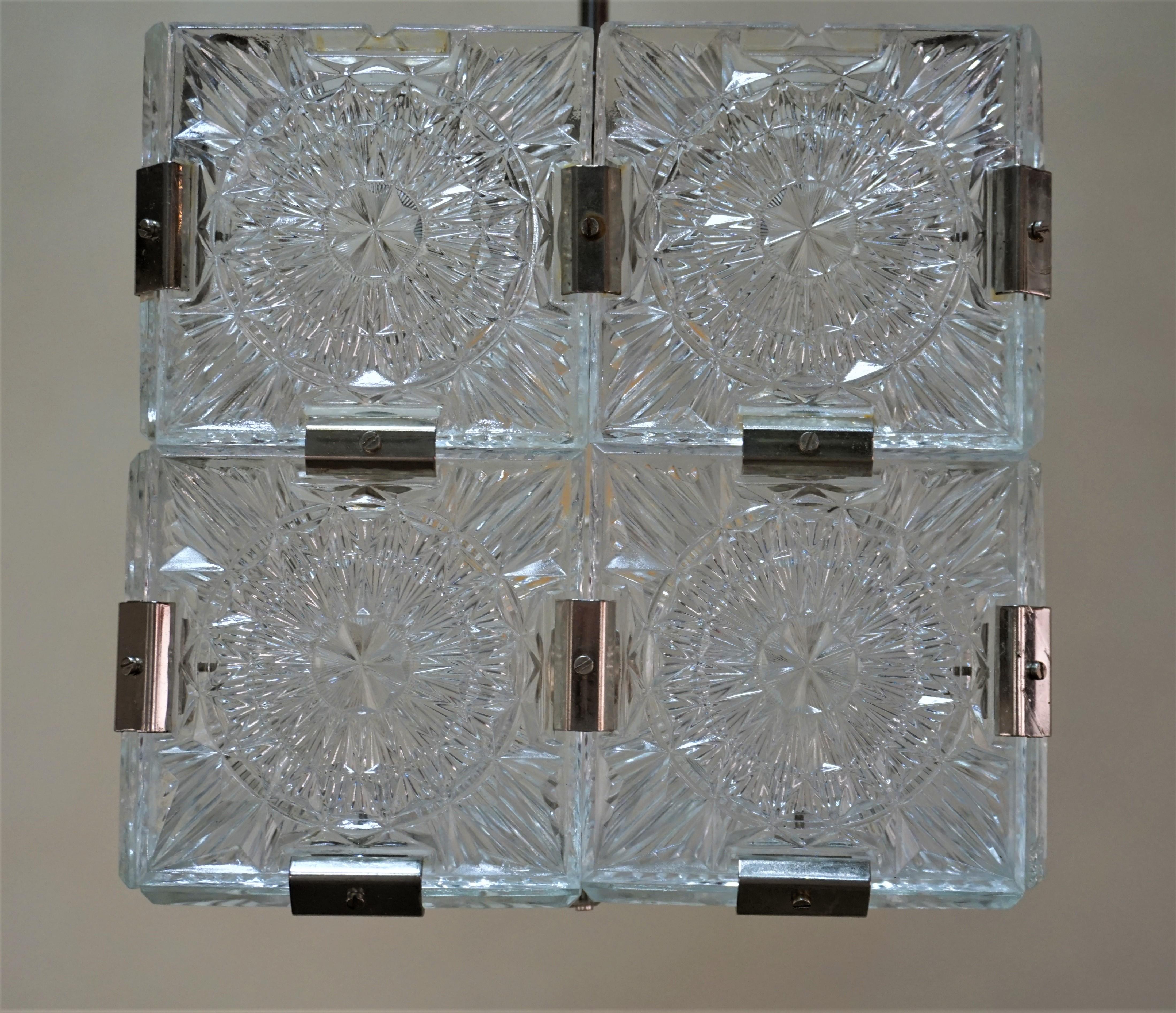 Glass Set of Two Cubic Pendant Lights by Kamenicky