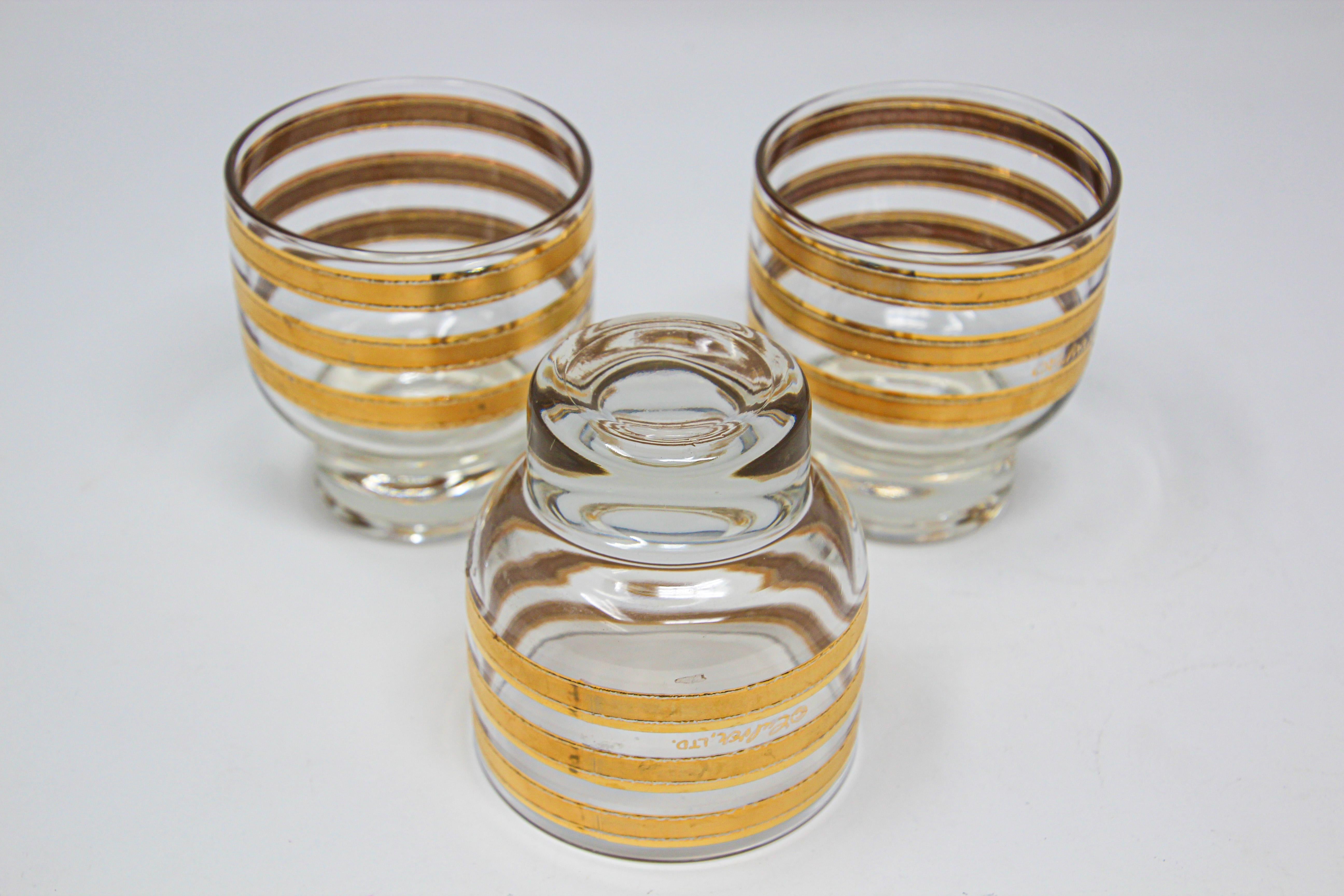 Set of Three Vintage Culver Footed Rocks Glasses with 22-Karat Gold Design 3
