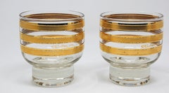 Set of Three Vintage Culver Footed Rocks Glasses with 22-Karat Gold Design