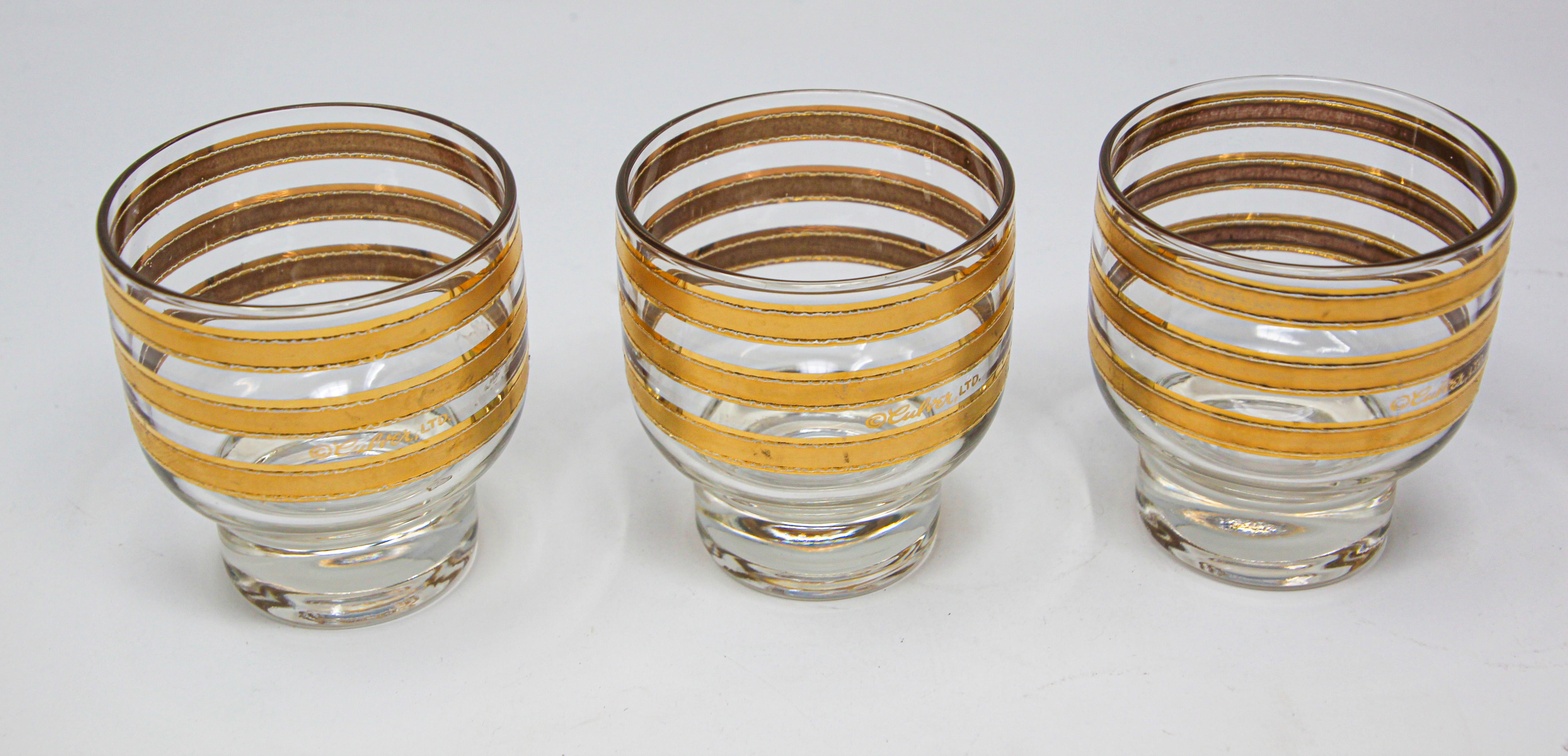 Moorish Set of Three Vintage Culver Footed Rocks Glasses with 22-Karat Gold Design