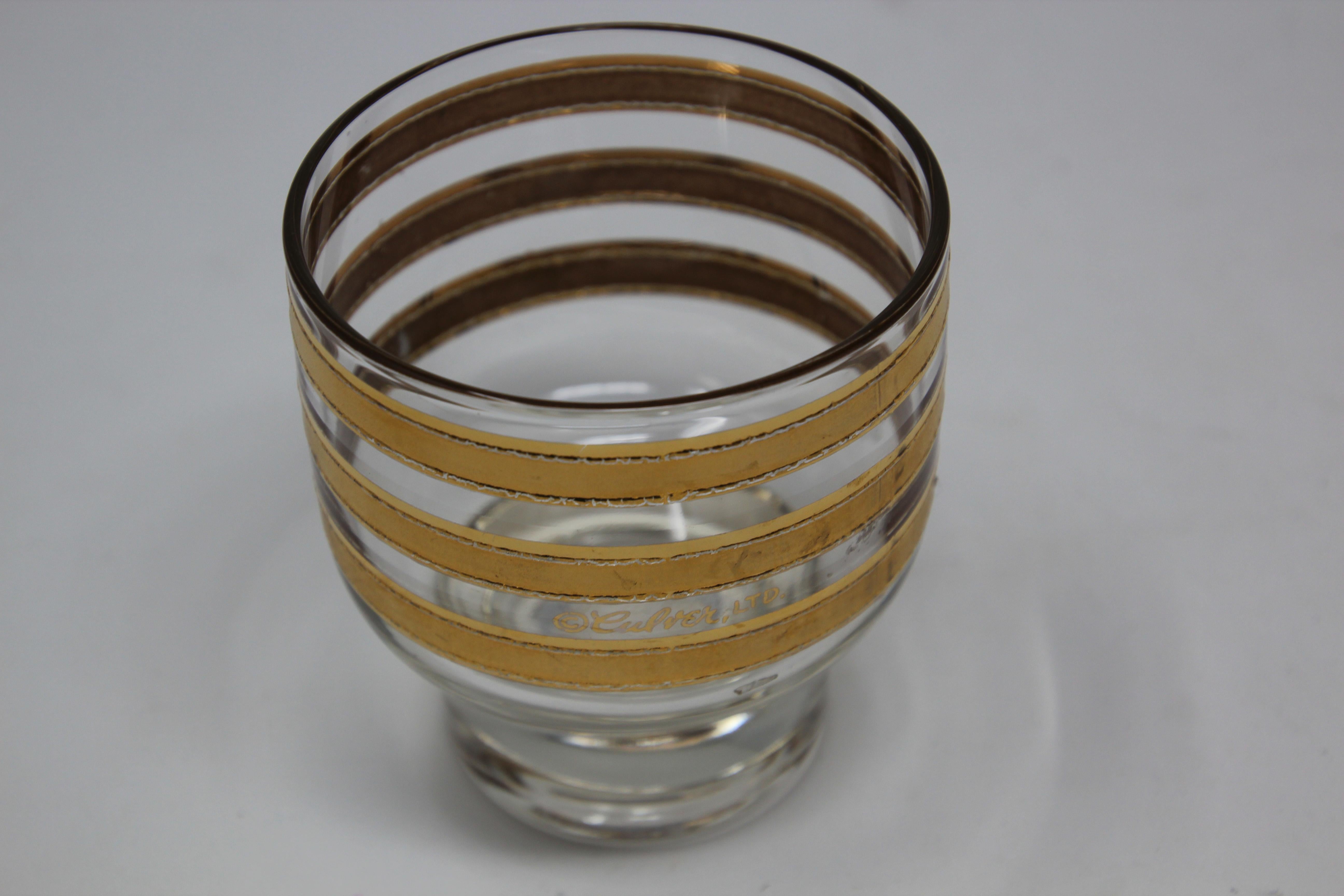 American Set of Three Vintage Culver Footed Rocks Glasses with 22-Karat Gold Design