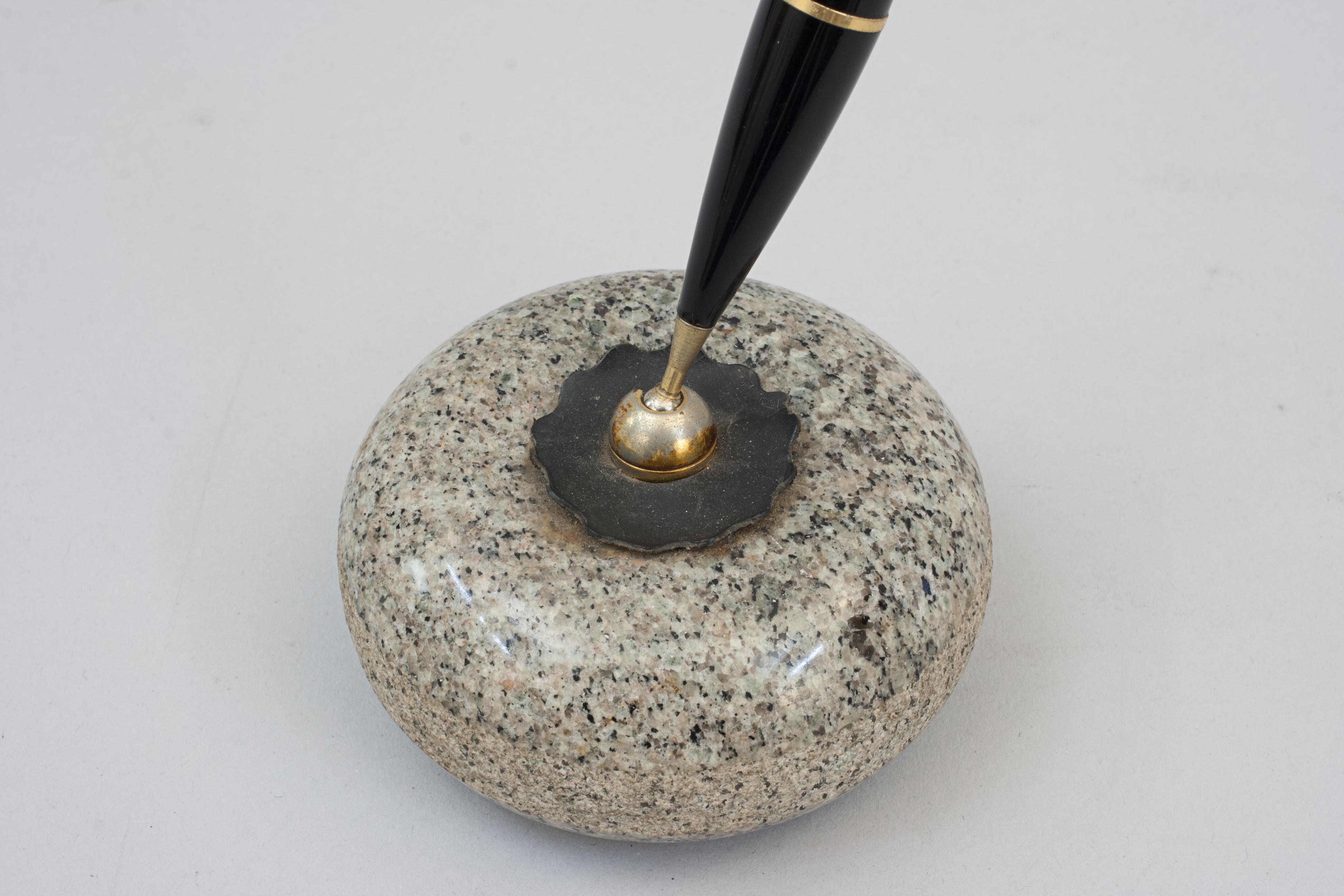Set of Three Curling Stone Desk Pieces, Paper Weight, Pen Holder For Sale 1