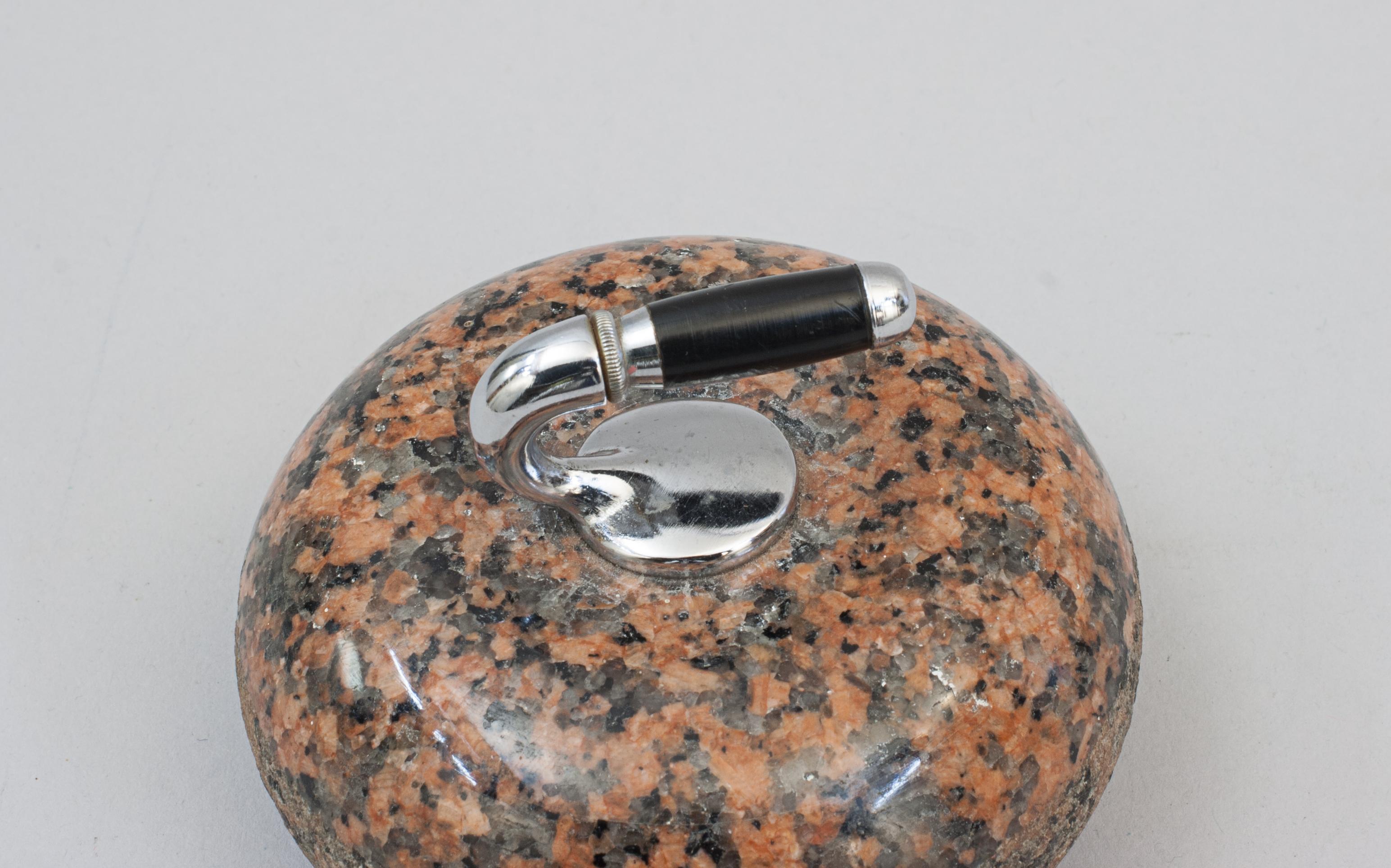 Mid-20th Century Set of Three Curling Stone Desk Pieces, Paper Weight, Pen Holder For Sale