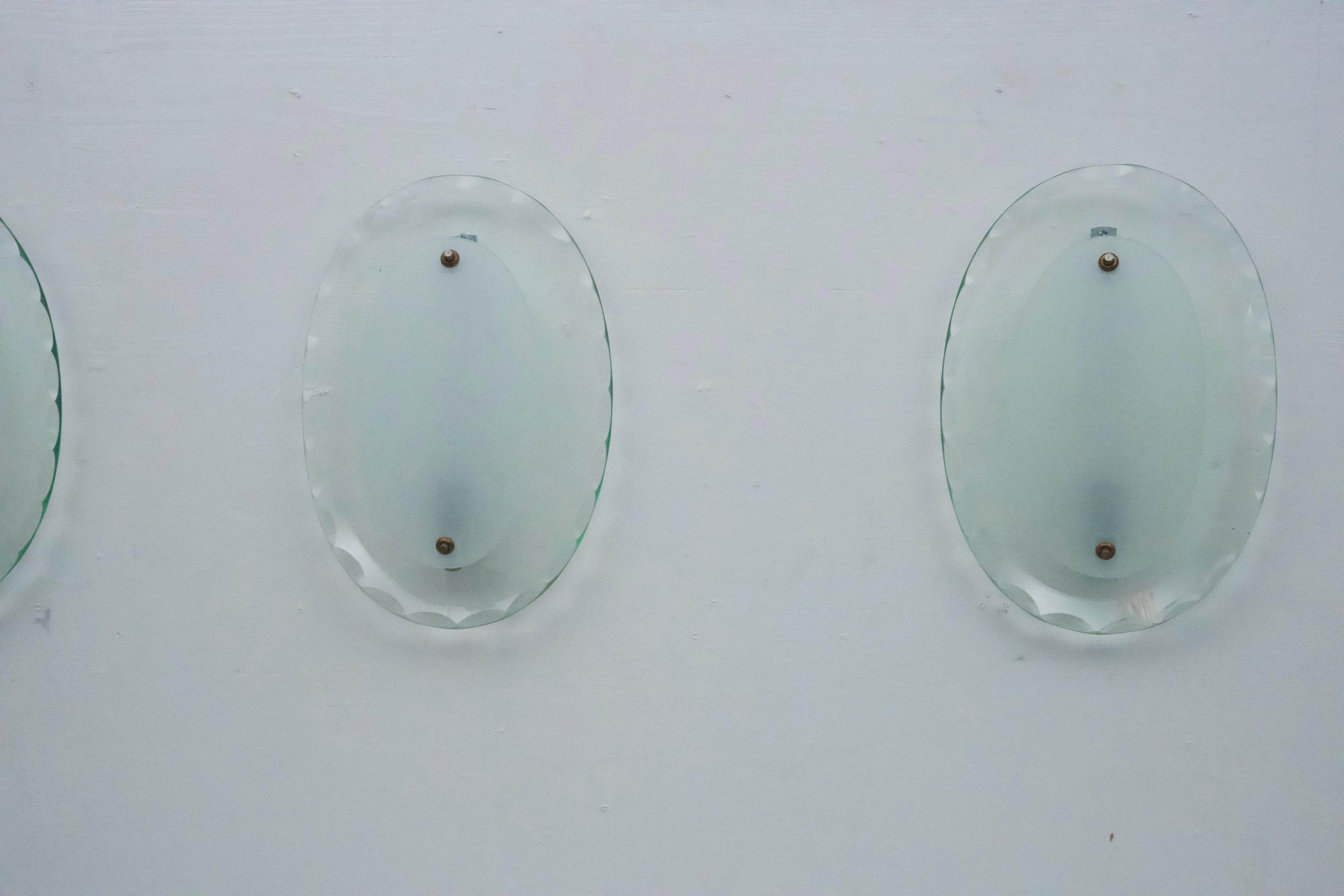 20th Century Set of Three Curved Glass Sconces by Cristal Art, Italy, 1960s For Sale