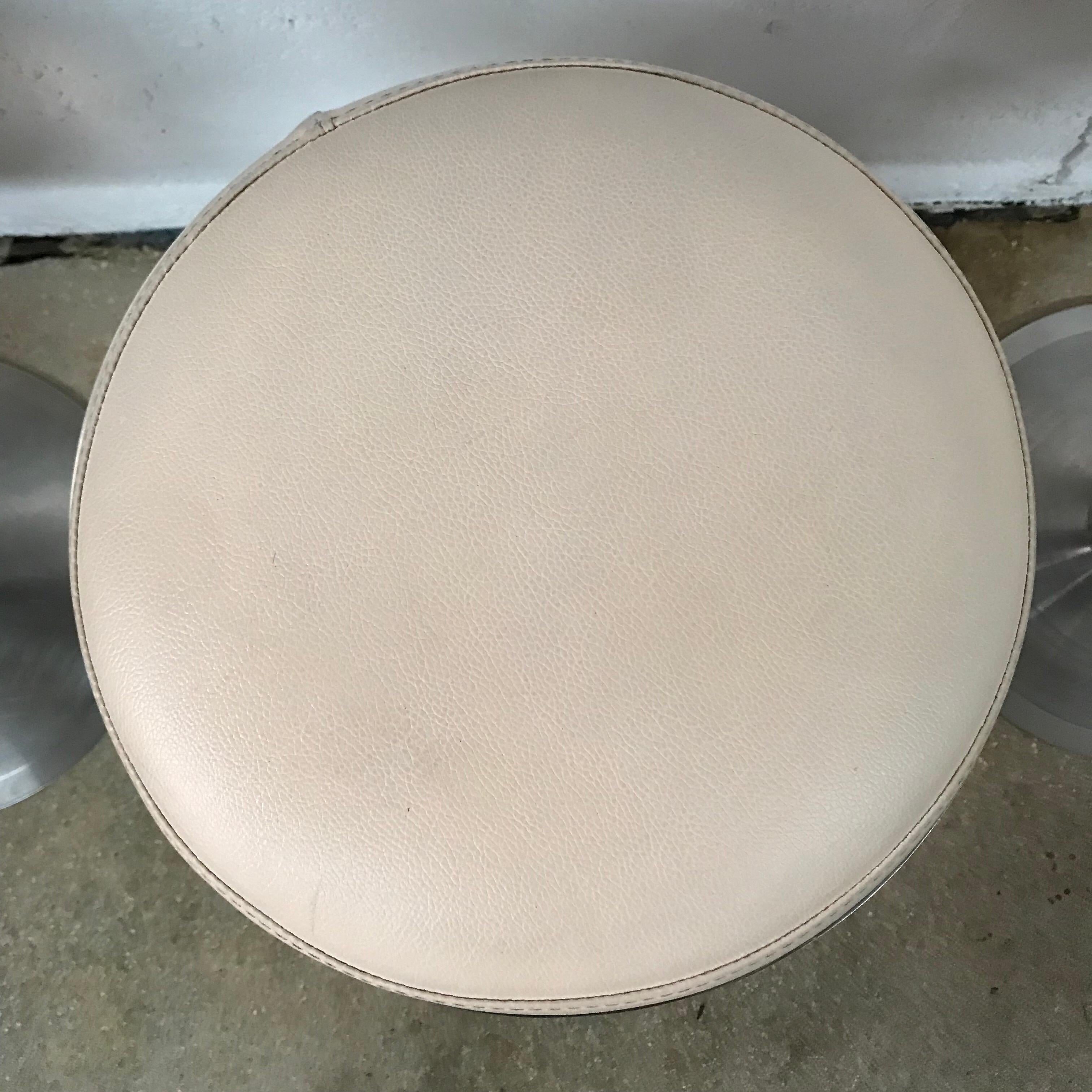 Set of Three Custom Karl Springer Style Steel and Leather Stools For Sale 3